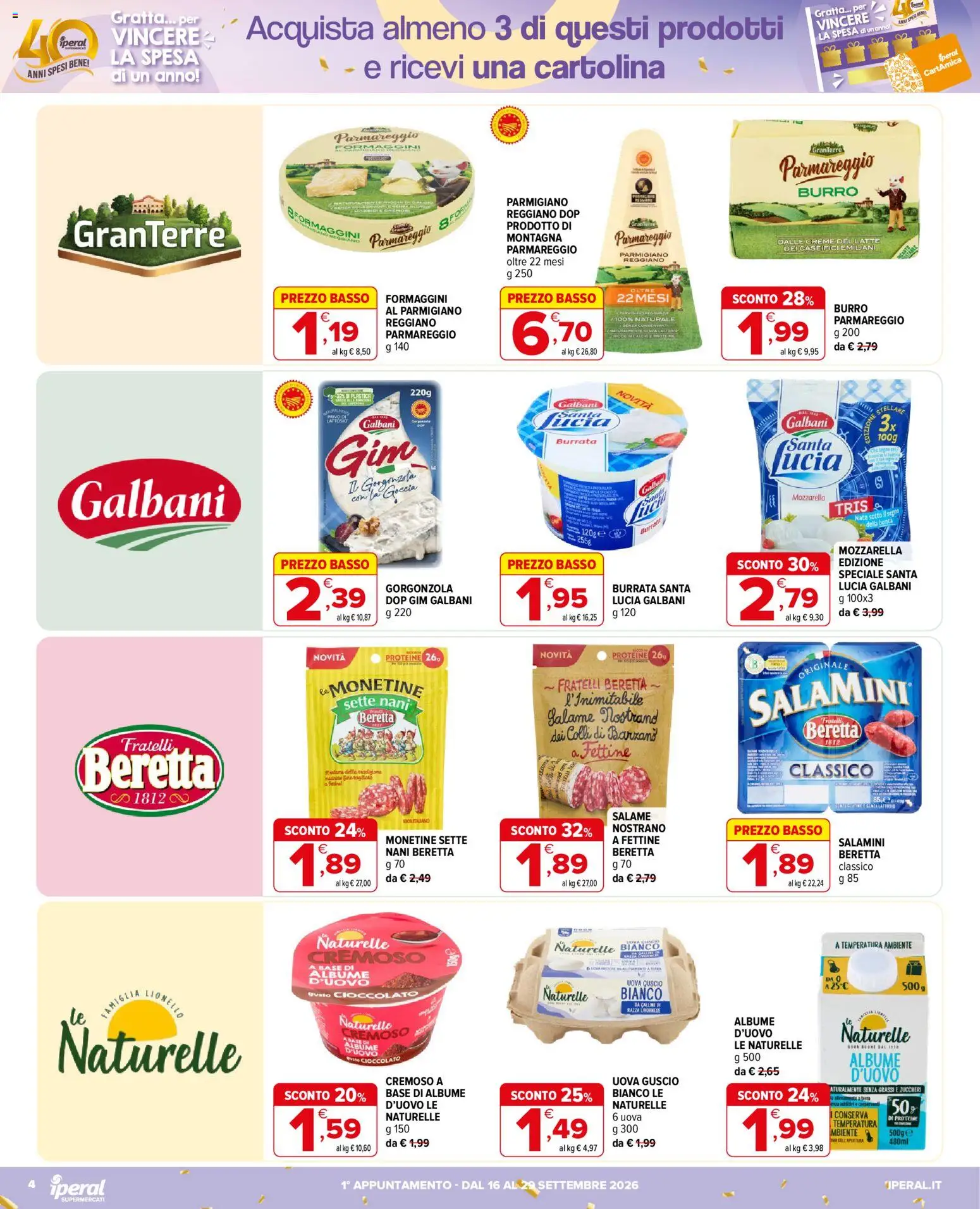 Volantino Iperal del 16/09/2026 | Pagina: 4 | Prodotti: Cd, Burro, Basso, Burrata