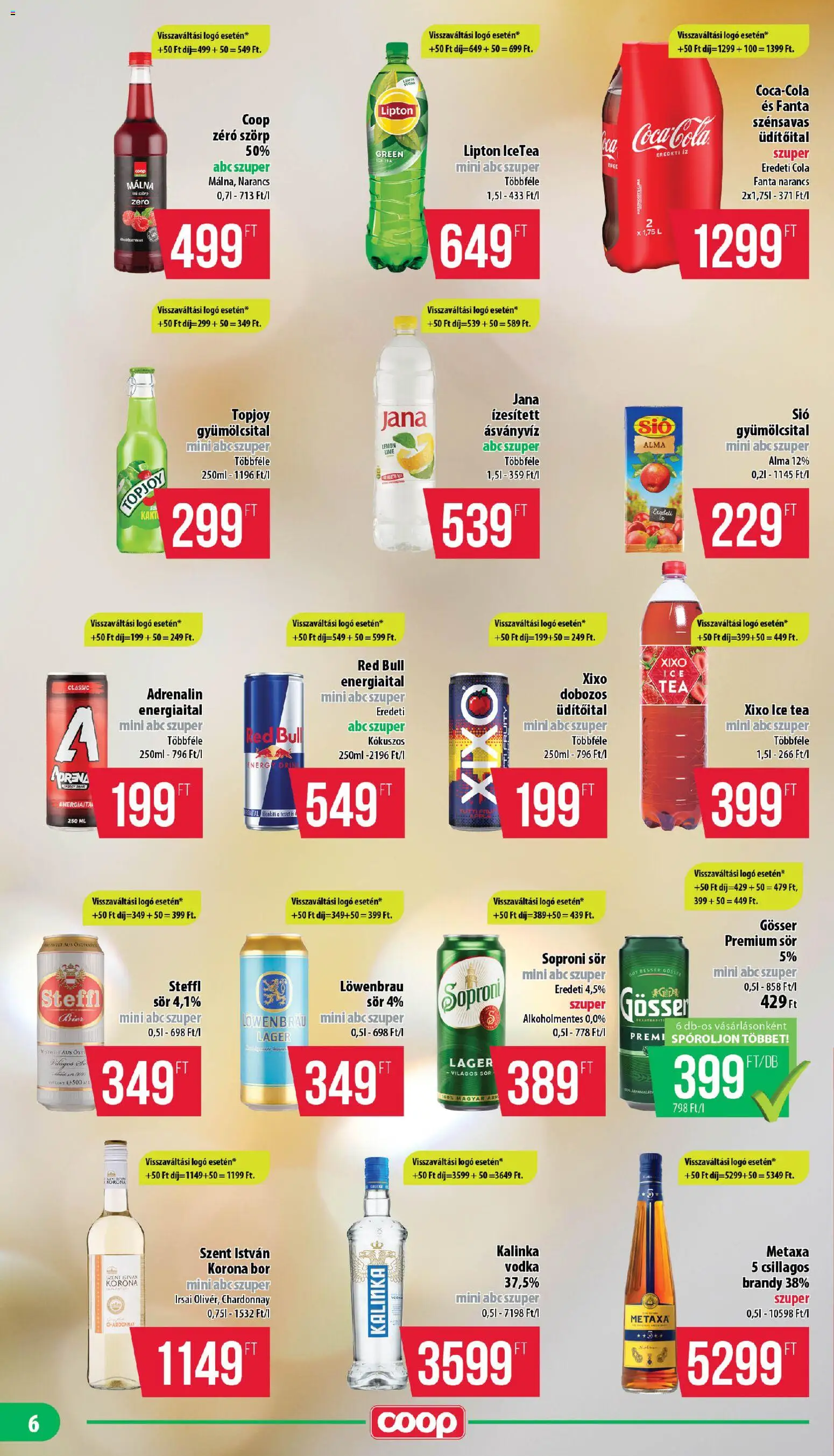 COOP akciós ujság - amely érvényes a következő dátumtól: 25.06.2026 | Oldal: 6 | Termékek: Kvasac, Red bull, Ásványvíz, Tea