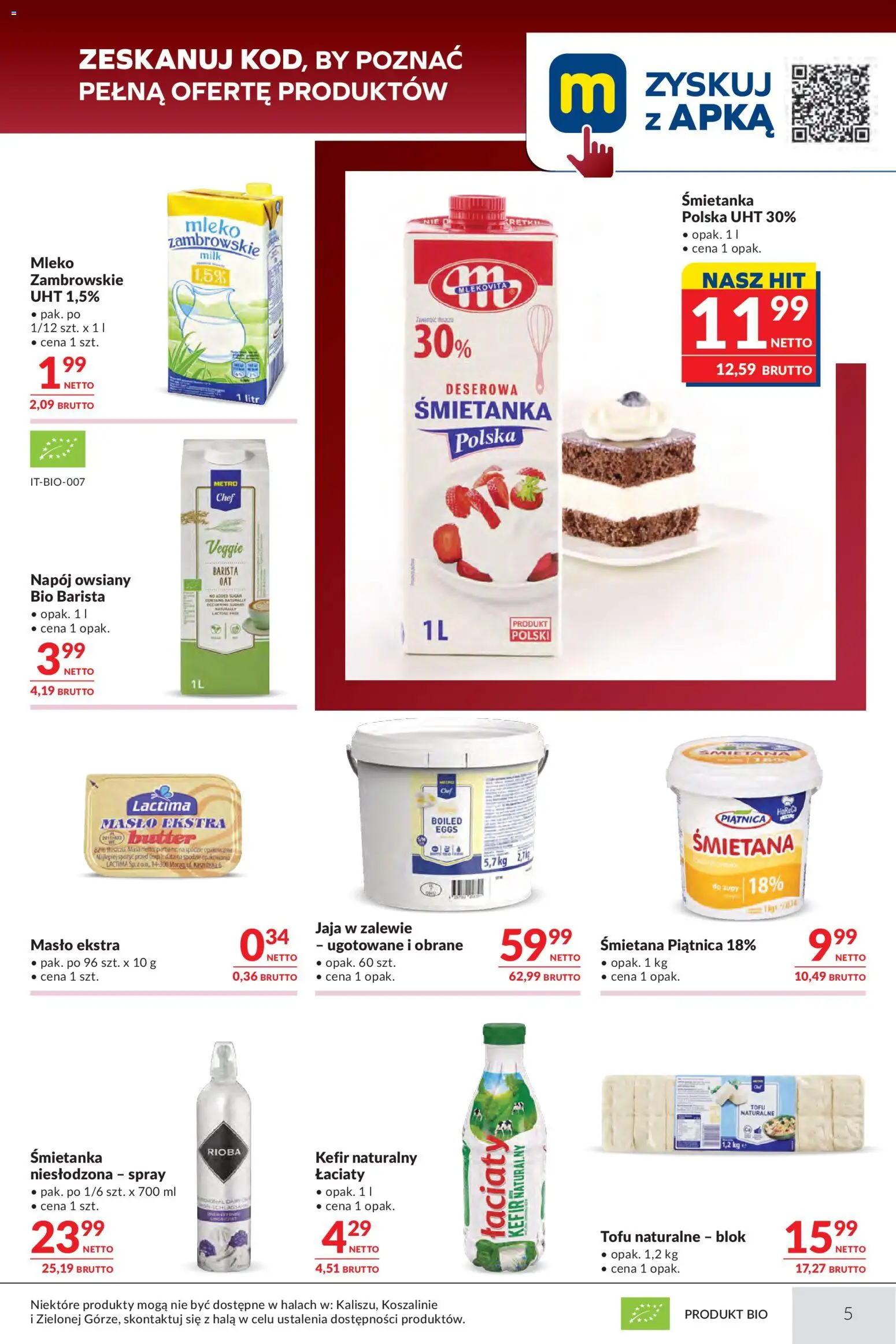 Makro gazetka - Oferta dla gastronomii od 21.07.2026 | Strona: 5 | Produkty: Napój owsiany, Tofu naturalne, Kefir naturalny, Masło
