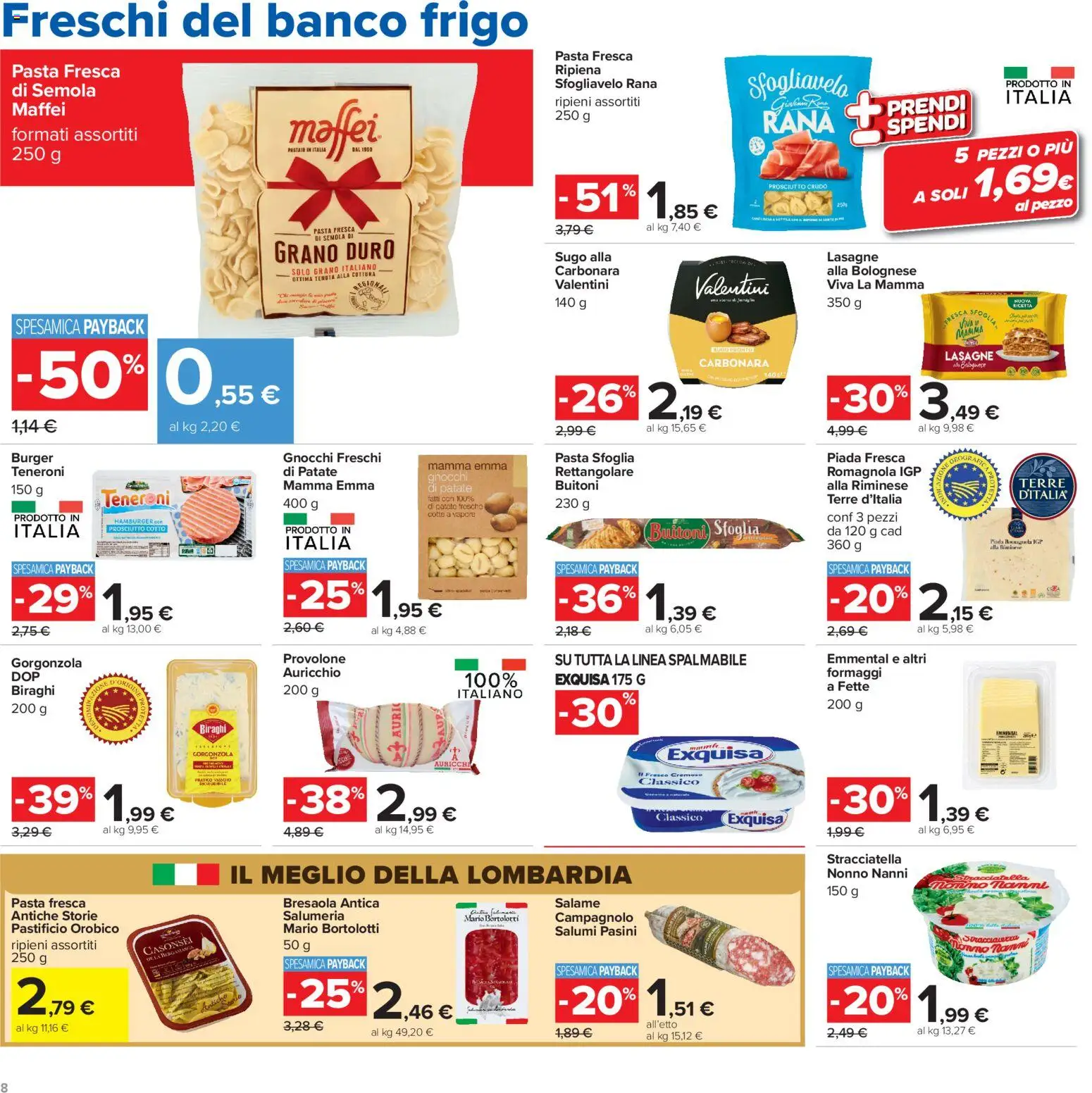 Volantino Carrefour del 13/10/2026 | Pagina: 8 | Prodotti: Pasta sfoglia, Pasta, Hamburger, Stracciatella