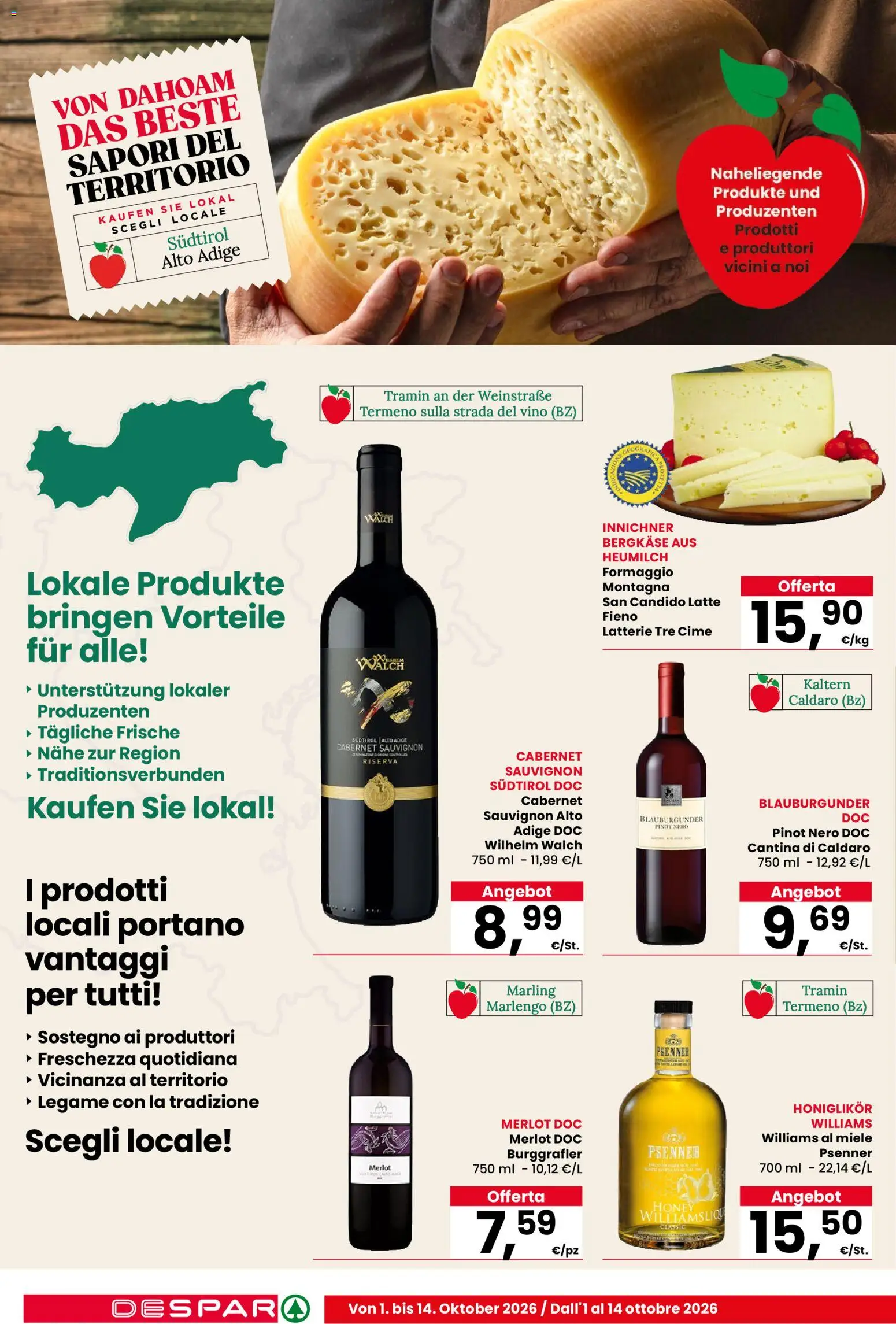 Volantino Despar del 01/10/2026 | Pagina: 12 | Prodotti: Latte, Formaggio, Vino, Miele