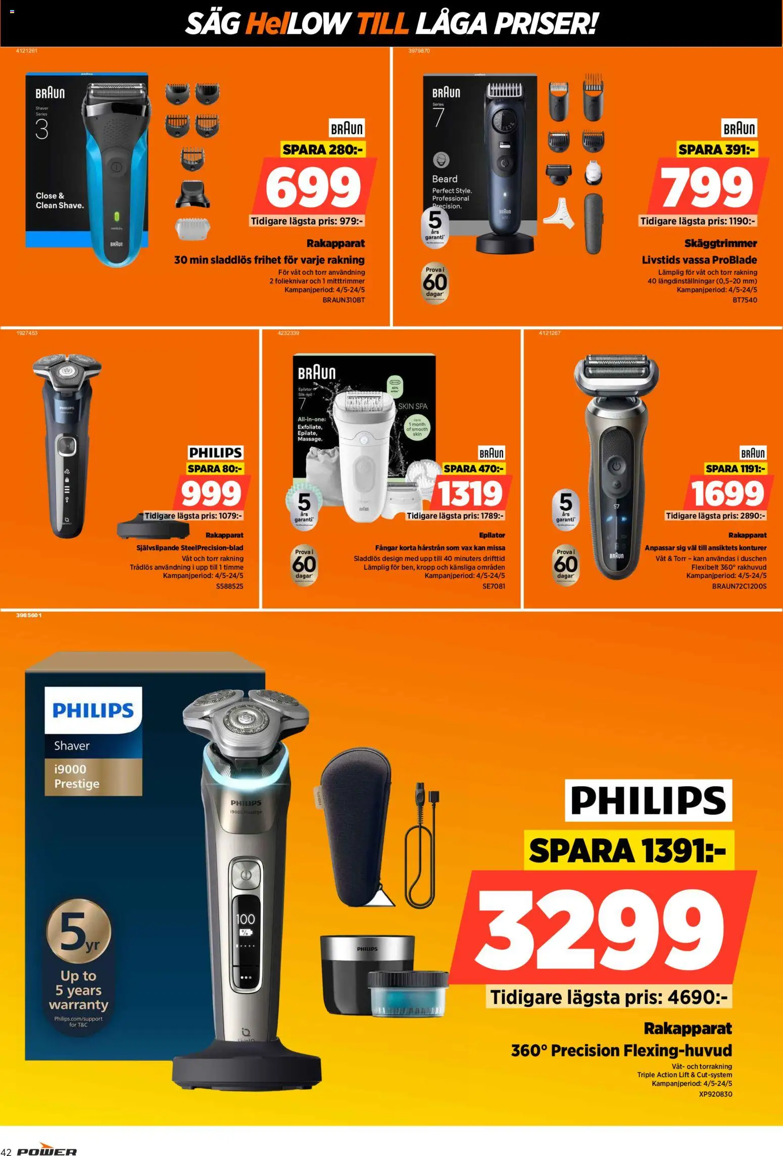 Power reklamblad aktuell från 18.05.2026 | Sida: 42 | Produkter: Rakapparat, Epilator, Såg, Skäggtrimmer