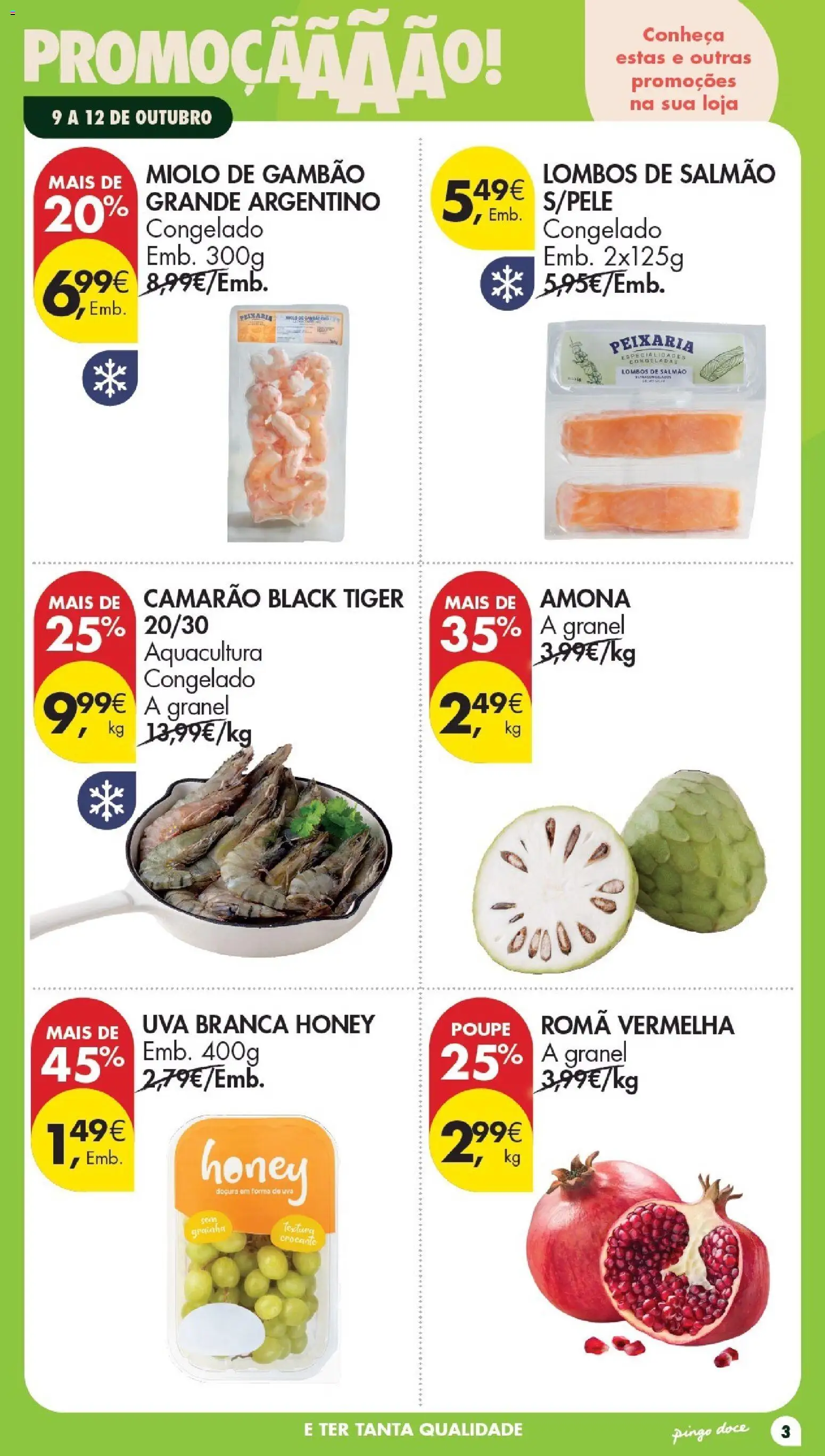 Pingo Doce Folheto Poupe Este Fim de Semana │ válido de 09/10/2026 | Página: 3 | Produtos: Romã, Camarão, Salmão, Especialidades