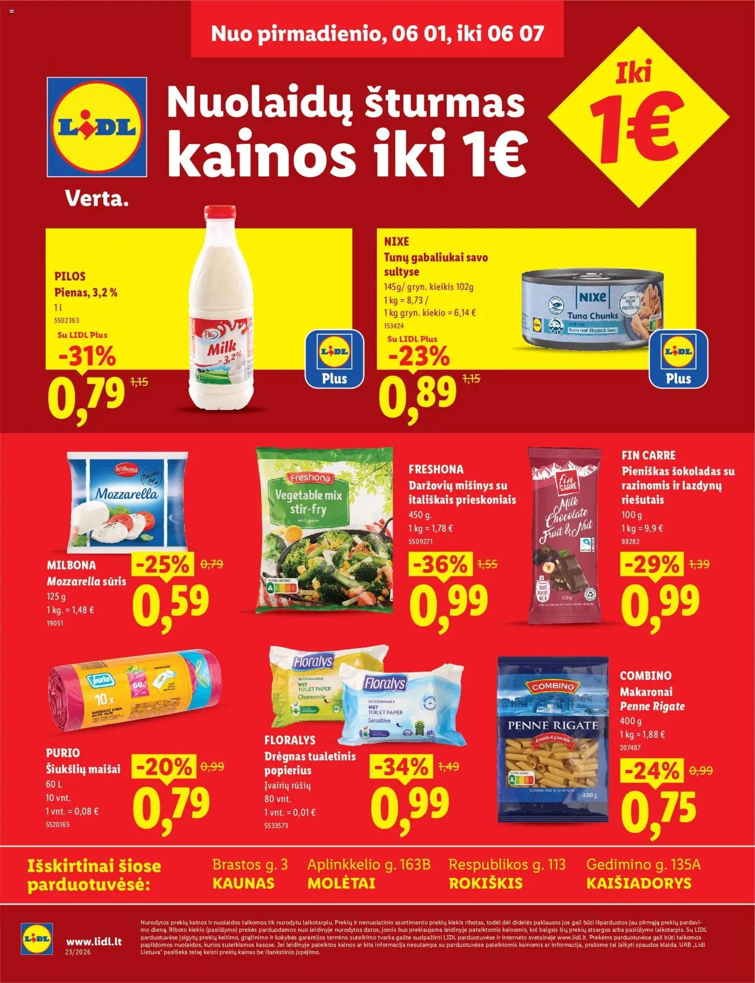 LIDL akcijos nuo 01.06.2026 | Puslapis: 1 | Prekių: Sūris, Šokoladas, Makaronai, Tualetinis popierius
