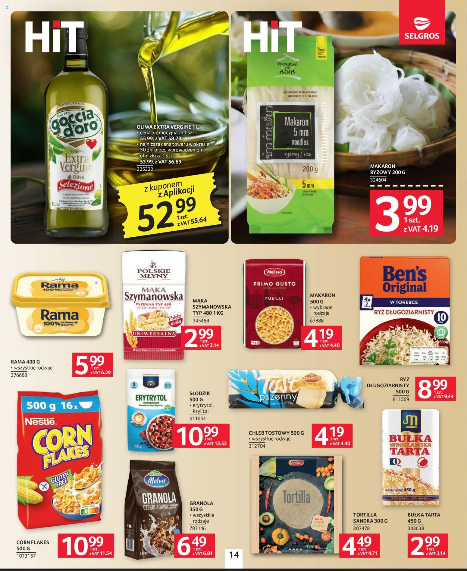 Selgros cash&carry gazetka od 08.10.2026 | Strona: 14 | Produkty: Granola, Makaron ryżowy, Bułka, Corn Flakes