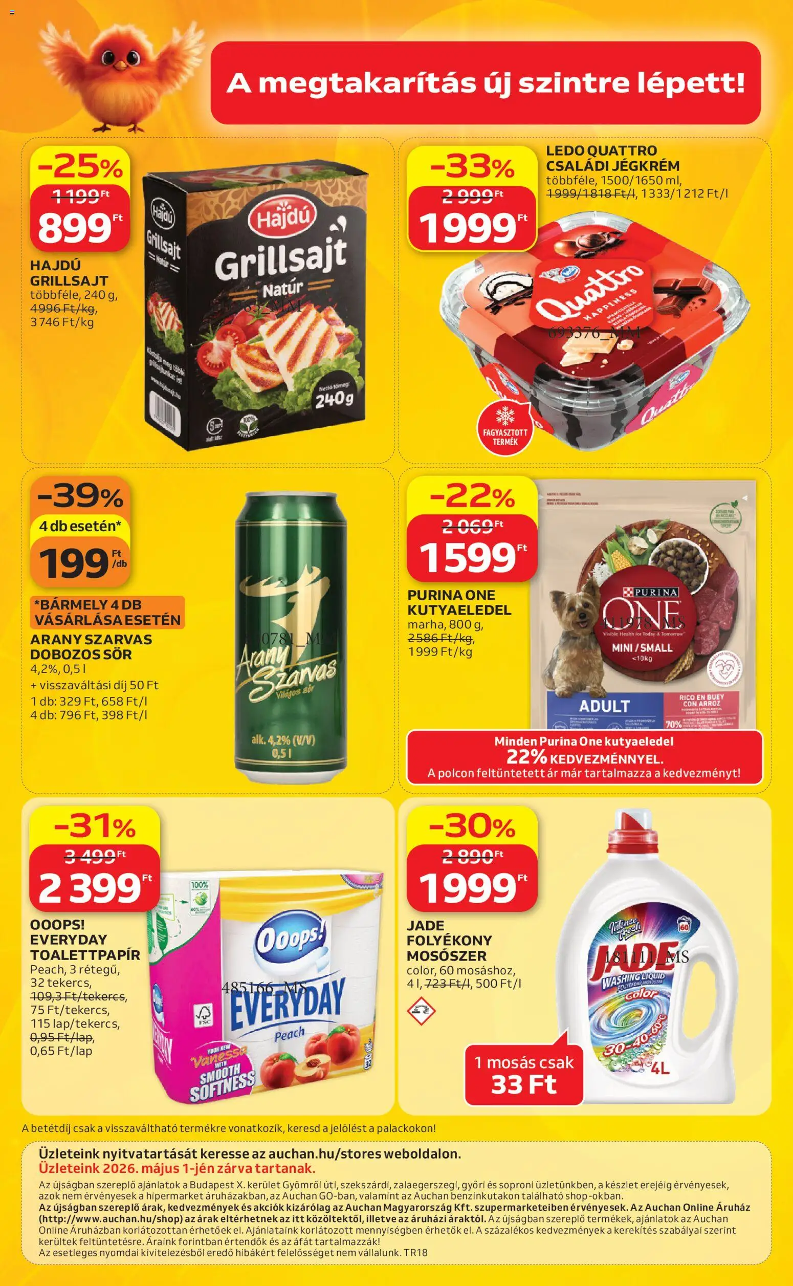 Auchan akciós ujság - amely érvényes a következő dátumtól: 30.04.2026 | Oldal: 12 | Termékek: Kutyaeledel, Purina one, Dobozos sör, Mosószer