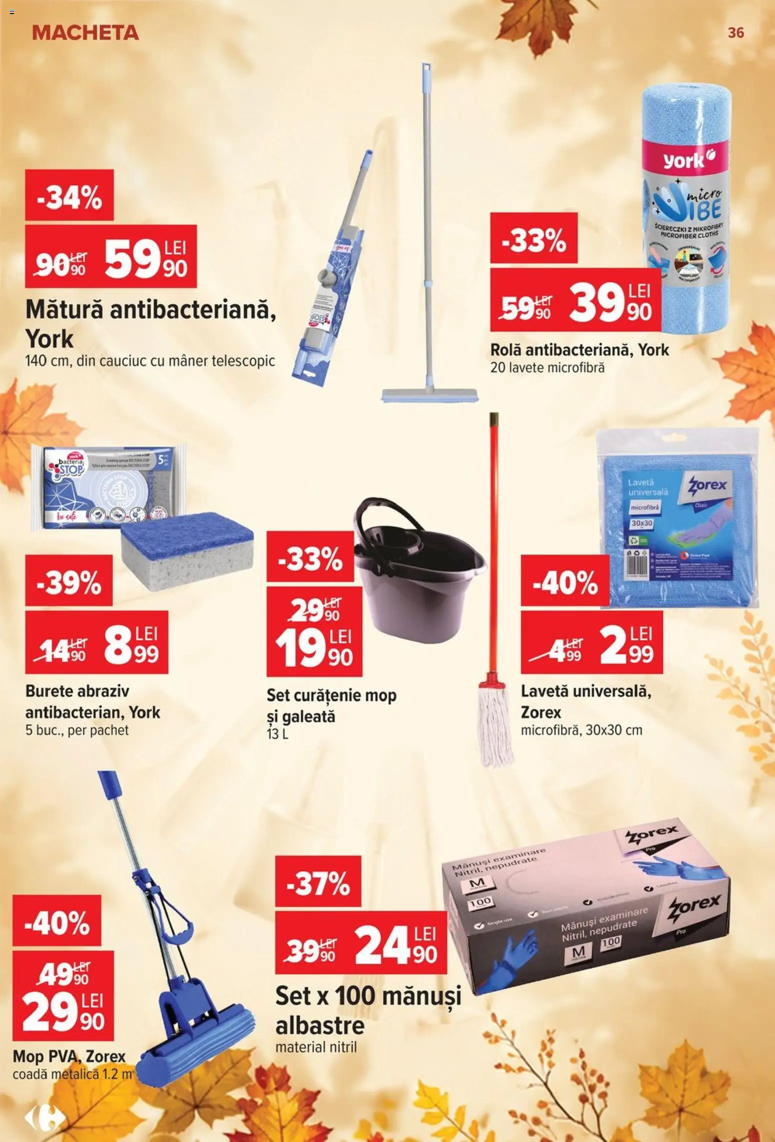 Noul catalog Carrefour – valabil de la 30.09.2026 | Pagină: 36 | Produse: Mănuși, Mop, Mătură, Burete