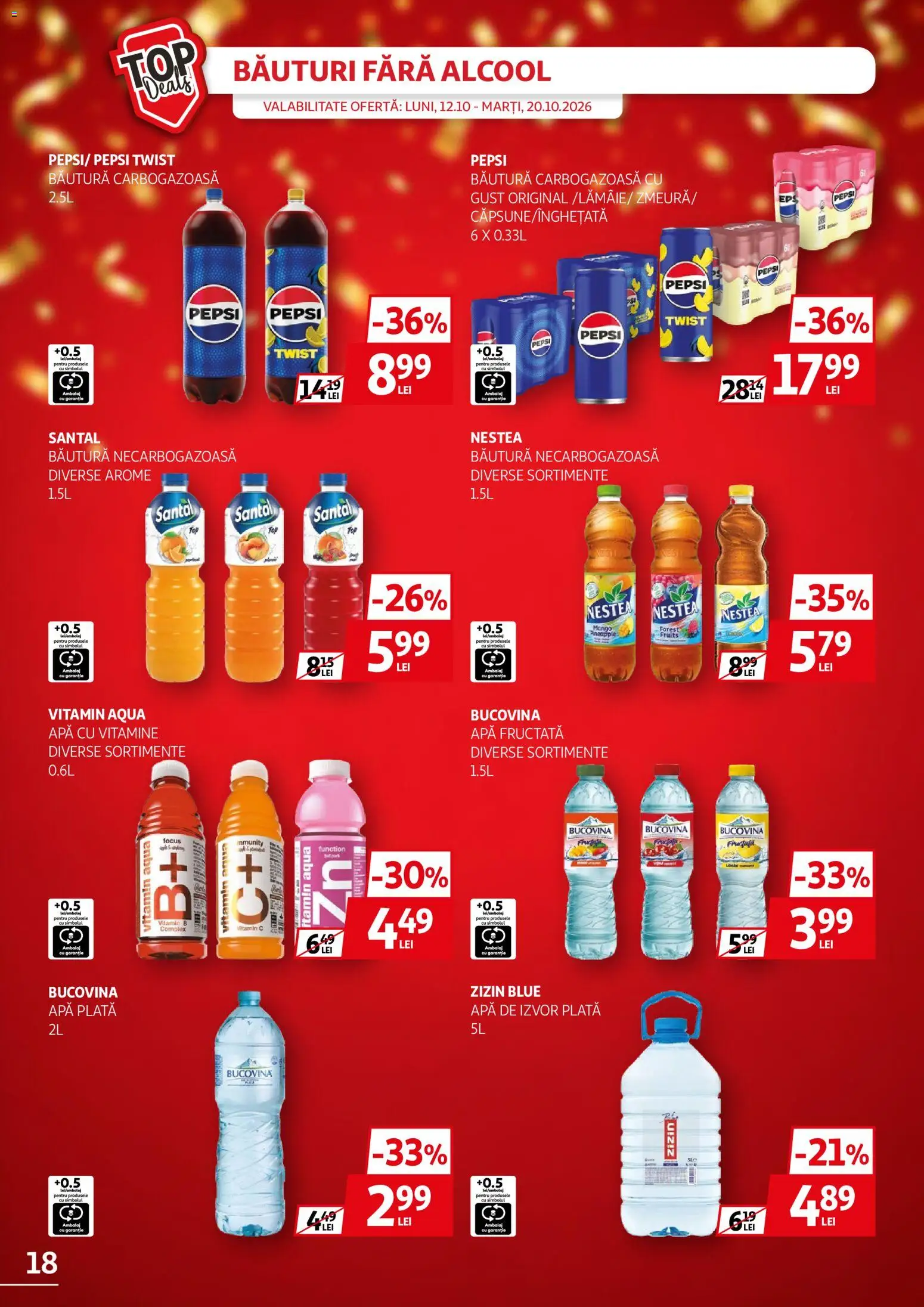 Noul catalog Auchan – valabil de la 12.10.2026 | Pagină: 18 | Produse: Zizin, Apa de izvor plata, Apă cu vitamine, Mango