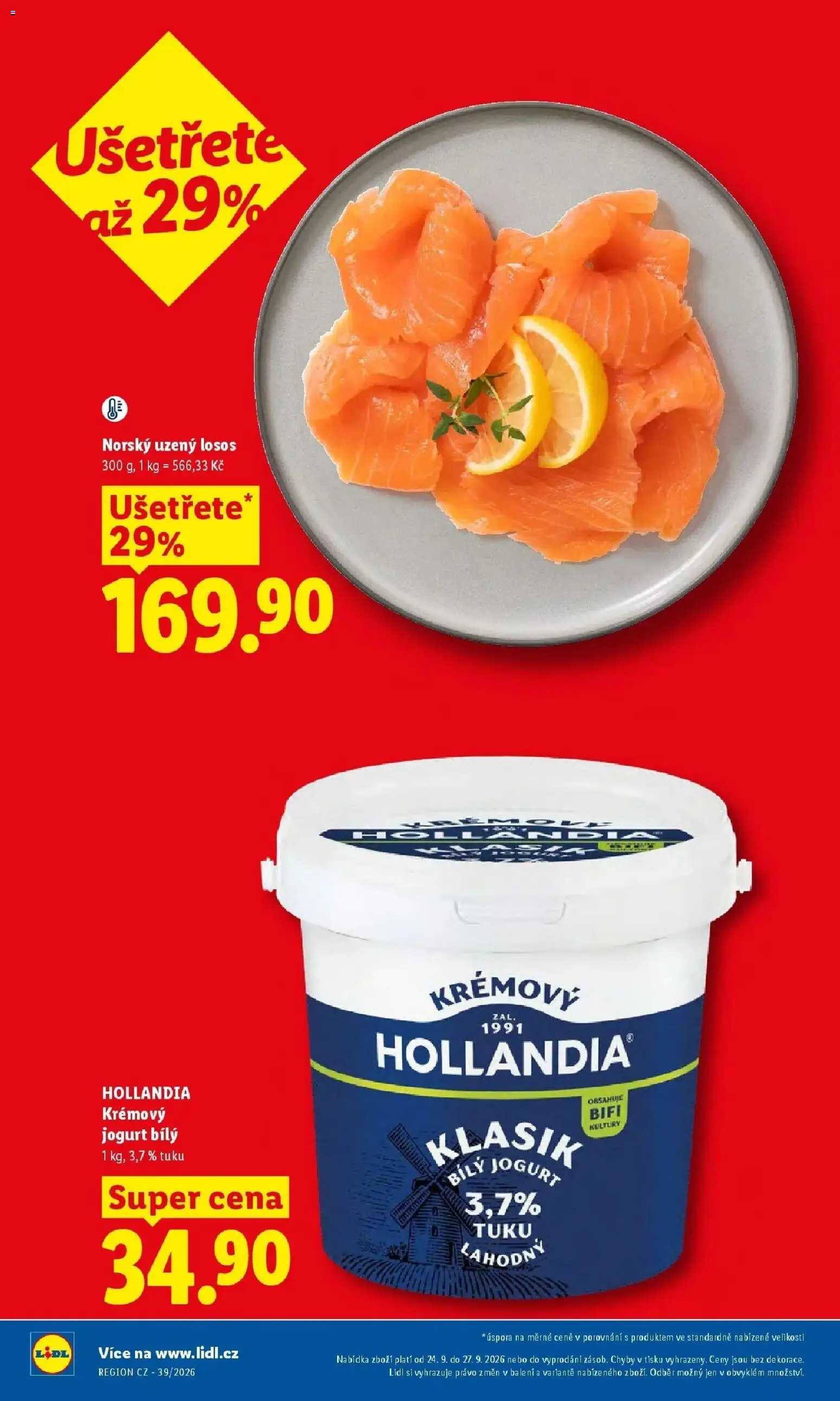 Lidl leták od 24.09.2026 - Nový akční leták | Strana: 10 | Produkty: Losos, Hollandia, Bílý jogurt, Uzený losos