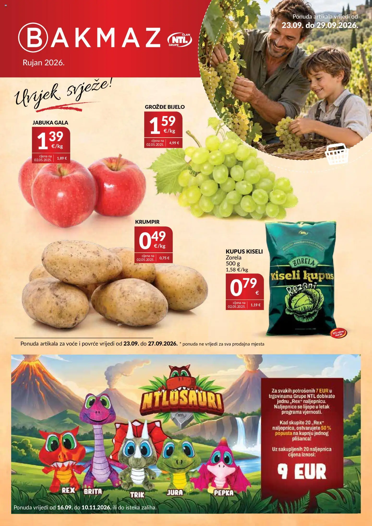 Bakmaz katalog | vrijedi od 23.09.2026 | Stranica: 1 | Proizvodi: Povrće, Kupus, Grožđe, Jabuka