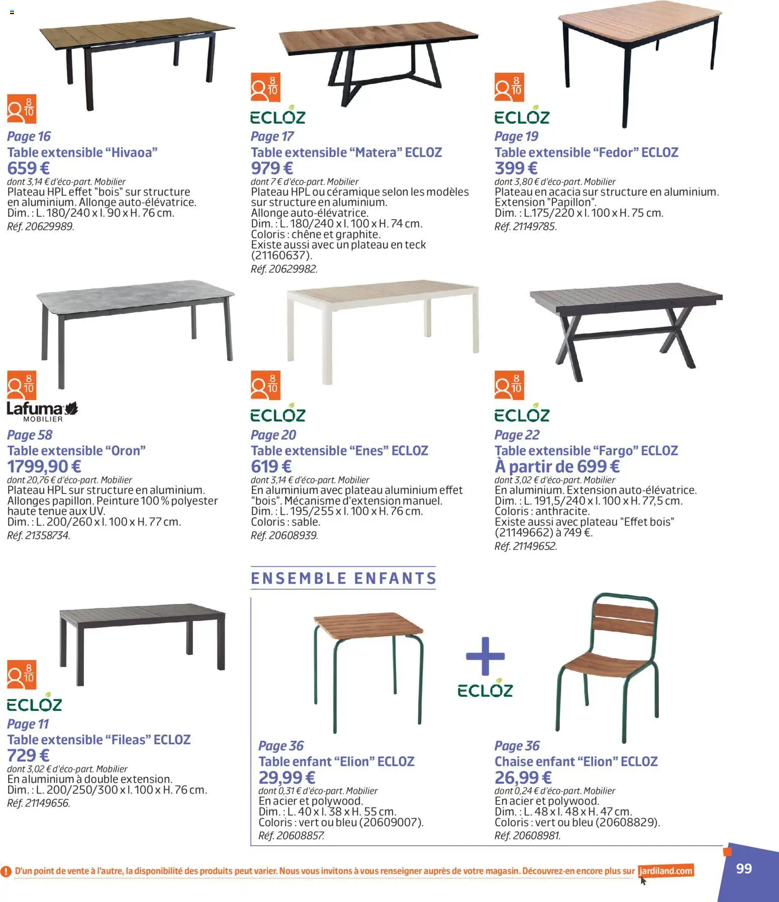 {H1} | Page: 99 | Produits: Plateau, Table extensible, Chaise enfant, Table