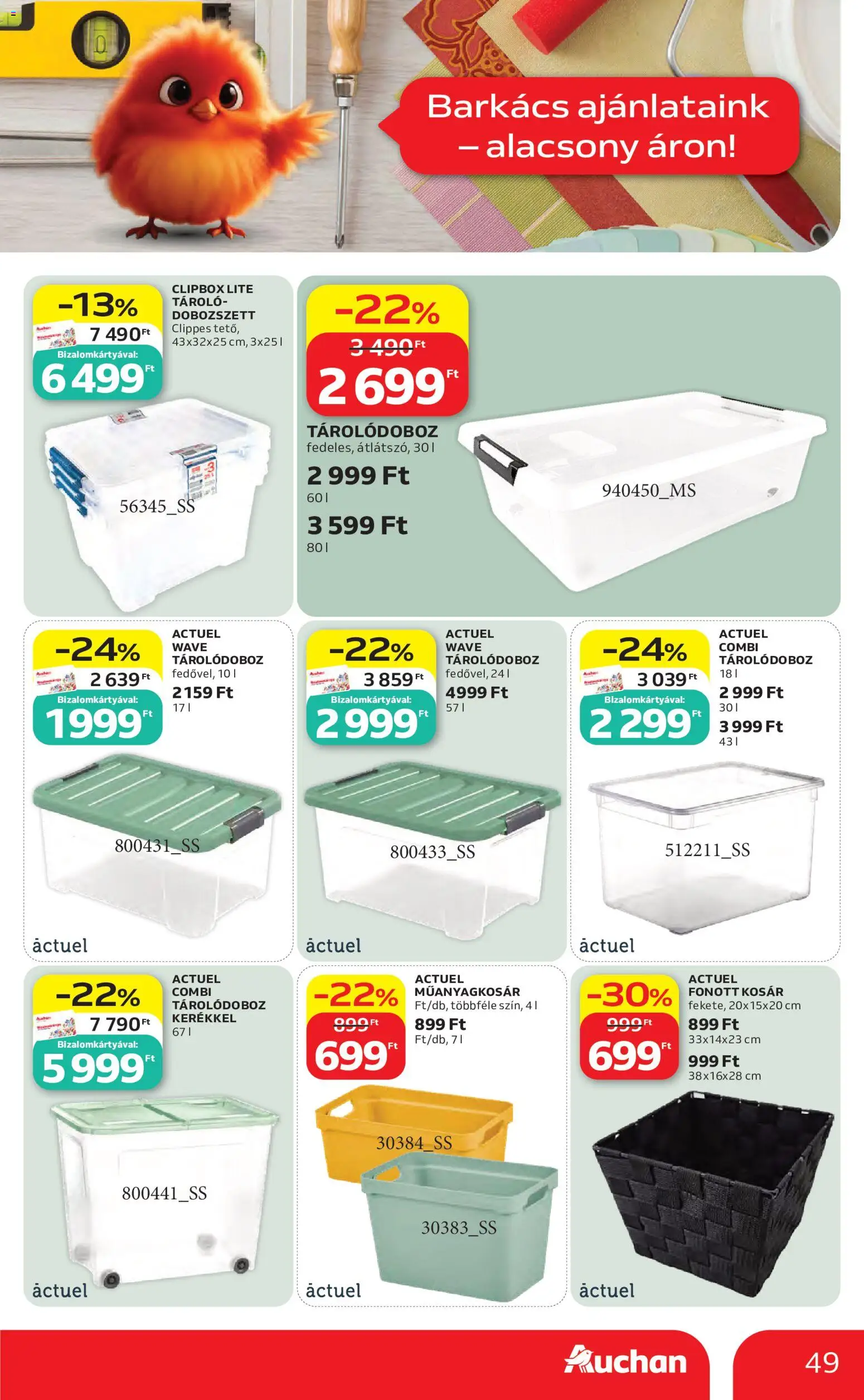 Auchan akciós ujság - amely érvényes a következő dátumtól: 2026.08.27. | Oldal: 49 | Termékek: Fonott kosár, Tároló, Tárolódoboz, Kosár