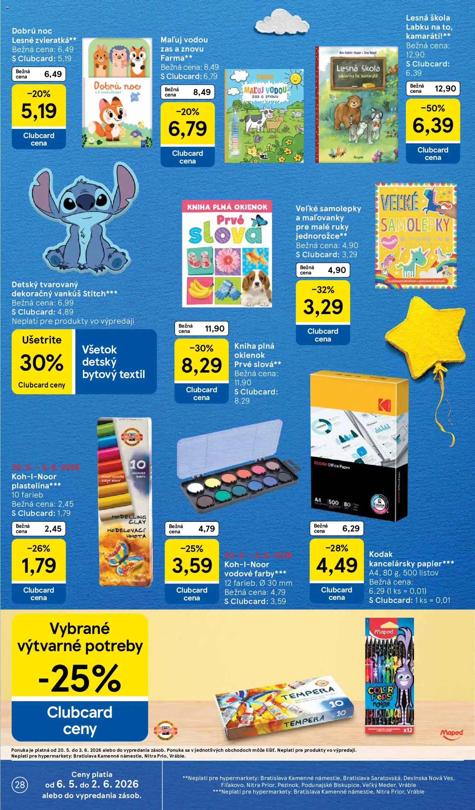 Nové Tesco akcie – leták je platný od 20.05.2026 | Strana: 28 | Produkty: Vankúš, Kancelársky papier, Kniha