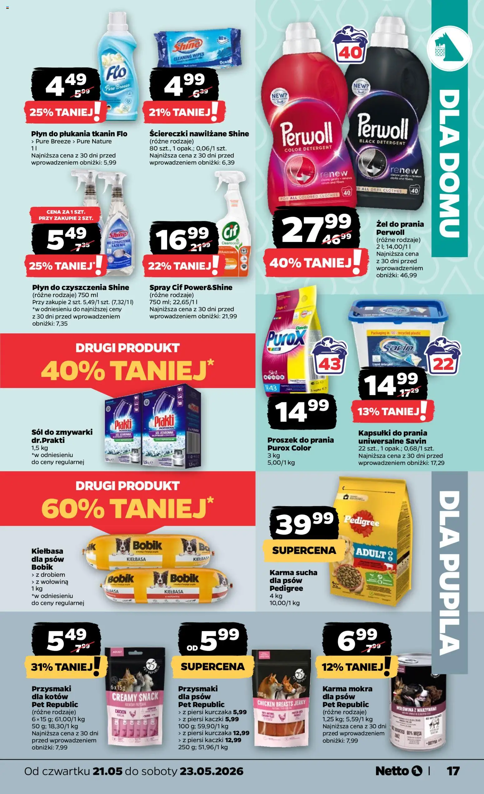 Netto gazetka od czwartku spożywcza od 21.05.2026 | Strona: 17 | Produkty: Płyn do płukania tkanin, Sól do zmywarki, Wołowina, Detergent