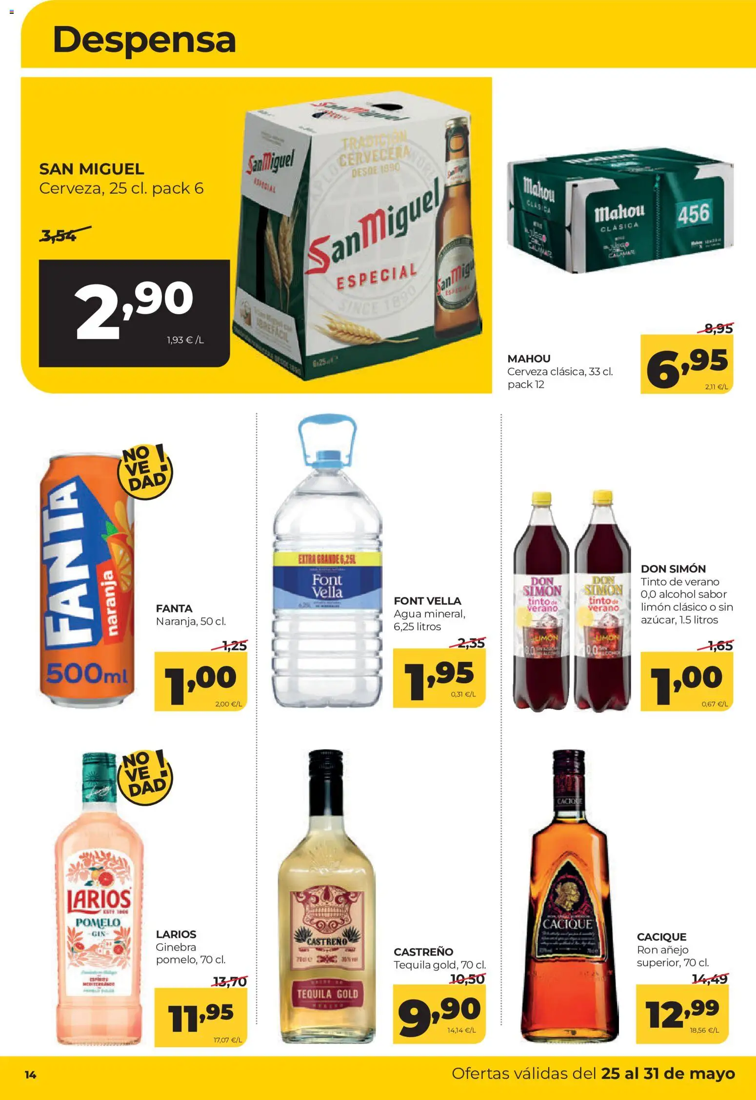 Alimerka folleto Asturias │ válido desde el 25.05.2026 | Página: 14 | Productos: Ron, Cerveza, Ginebra, Agua mineral