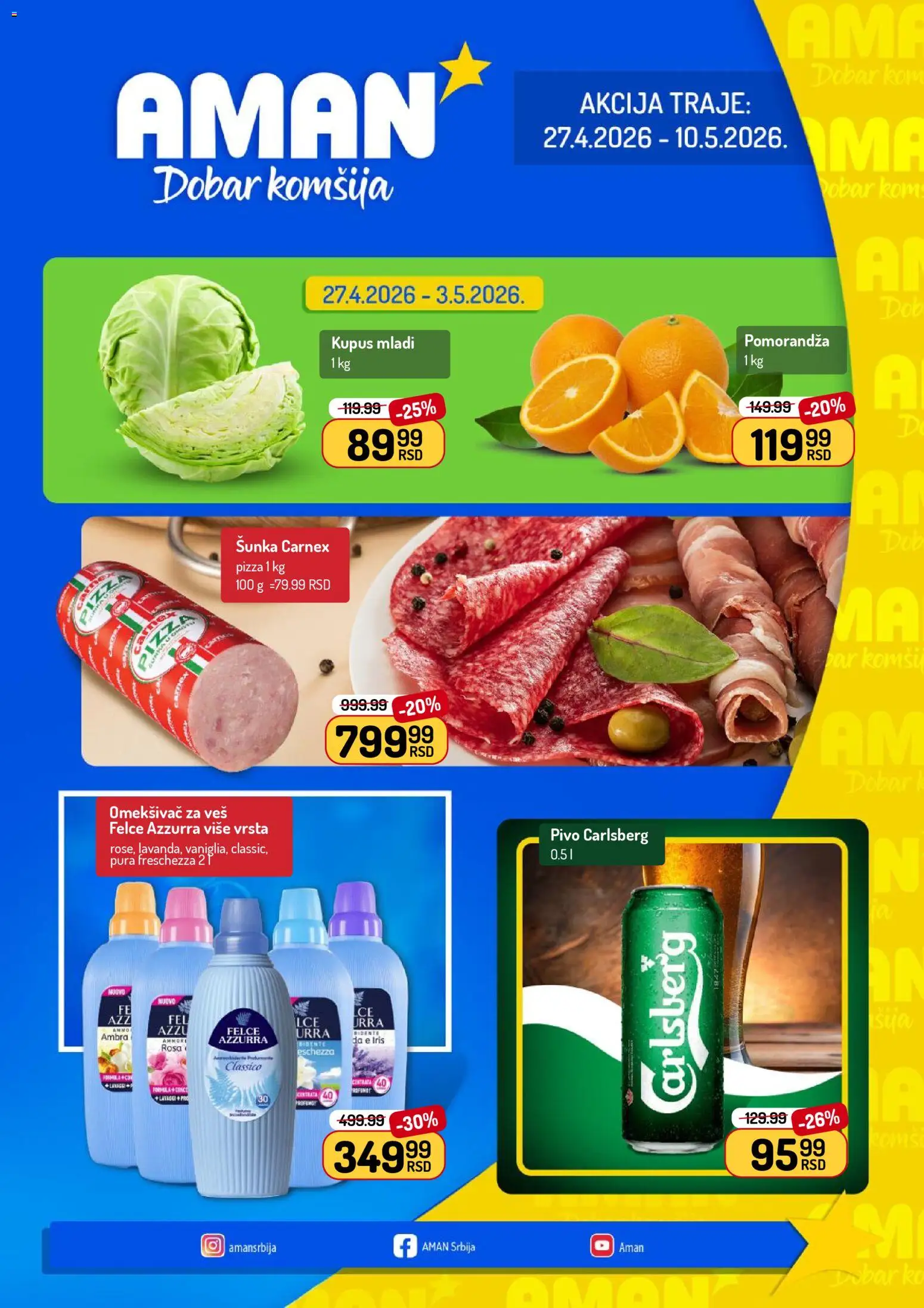 Aman katalog - važi od 27.04.2026 | Strana: 1 | Proizvode: Pomorandza, Pivo, Carlsberg, Omekšivač za veš