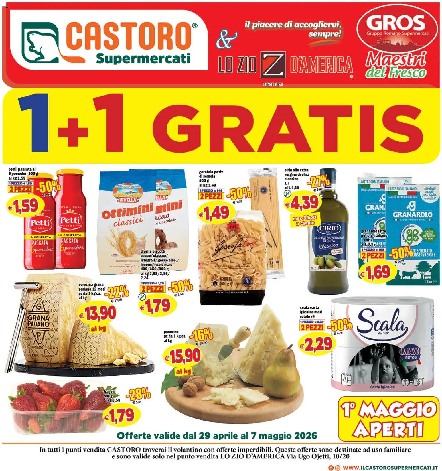 Volantino Il Castoro del 29.04.2026 | Pagina: 1 | Prodotti: Cioccolato, Biscotti, Pomodori, Olio extra vergine