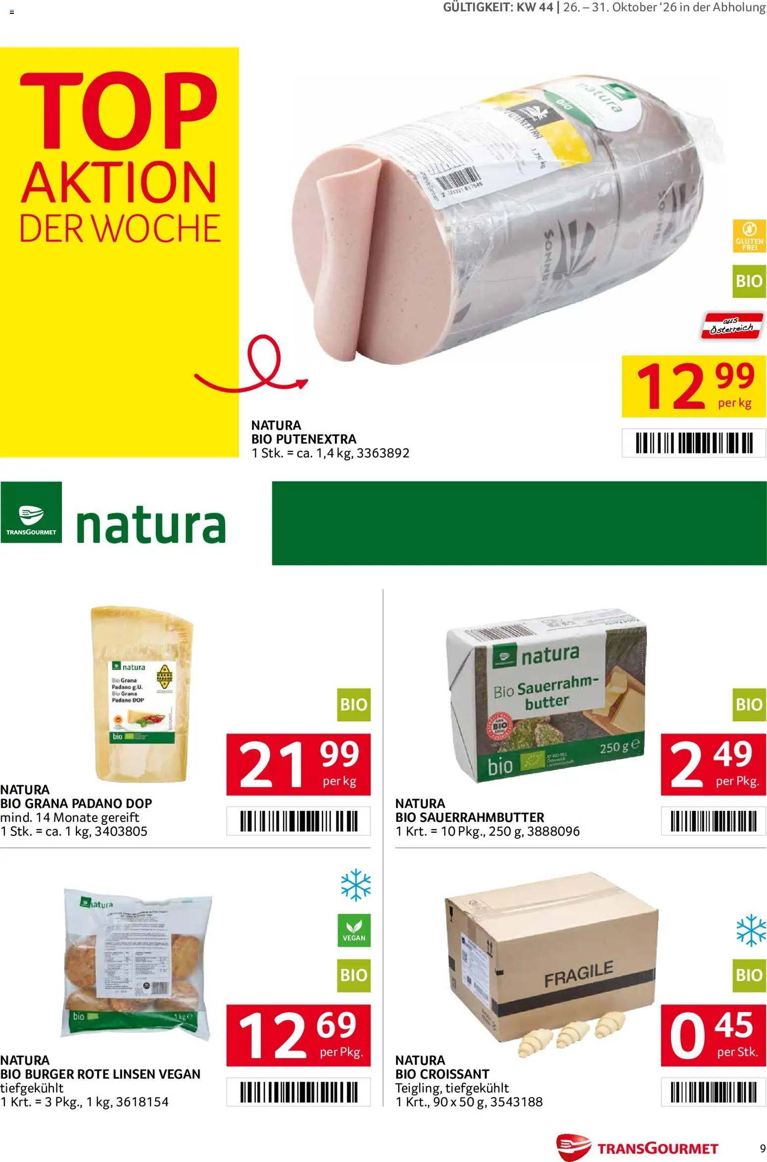 Transgourmet Abhol Aktion gültig ab 26.10.2026 | Seite: 9 | Produkte: Burger, Butter, Sauerrahm