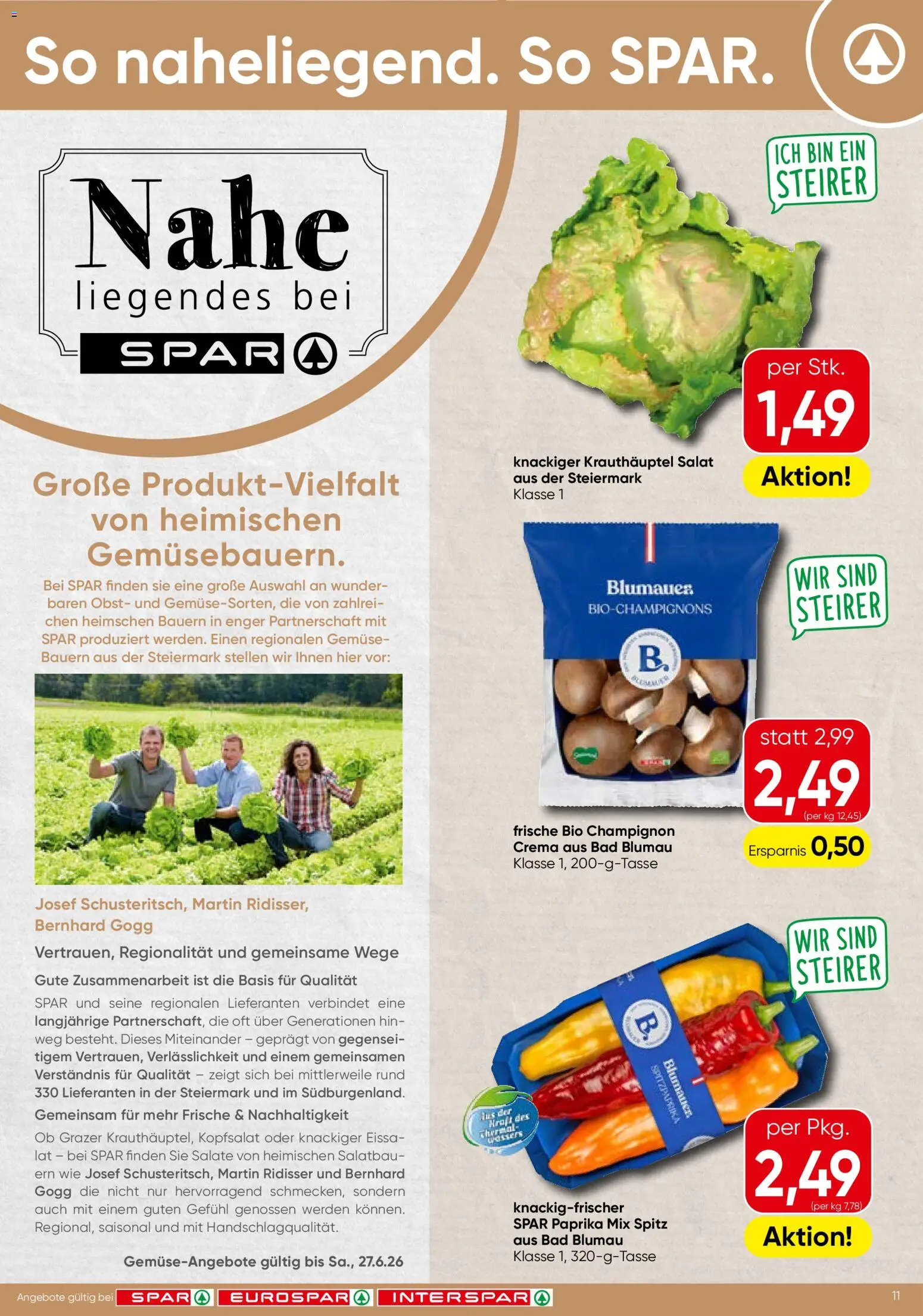 Spar Flugblatt - Steiermark gültig ab 25.06.2026 | Seite: 11 | Produkte: Salat, Gemüse, Obst, Bad