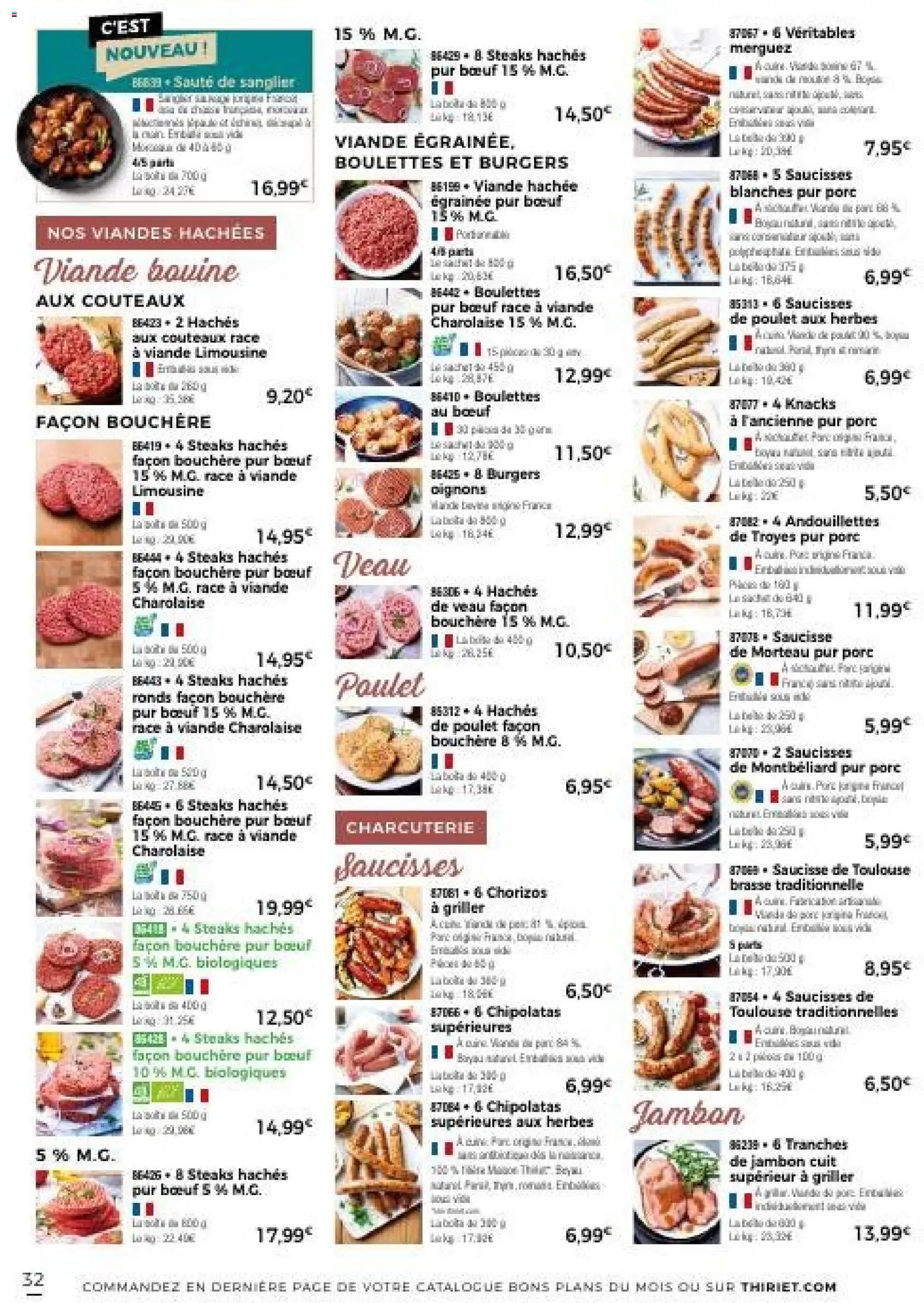 {H1} | Page: 32 | Produits: Poulet, Andouillettes, Saucisse, Viande