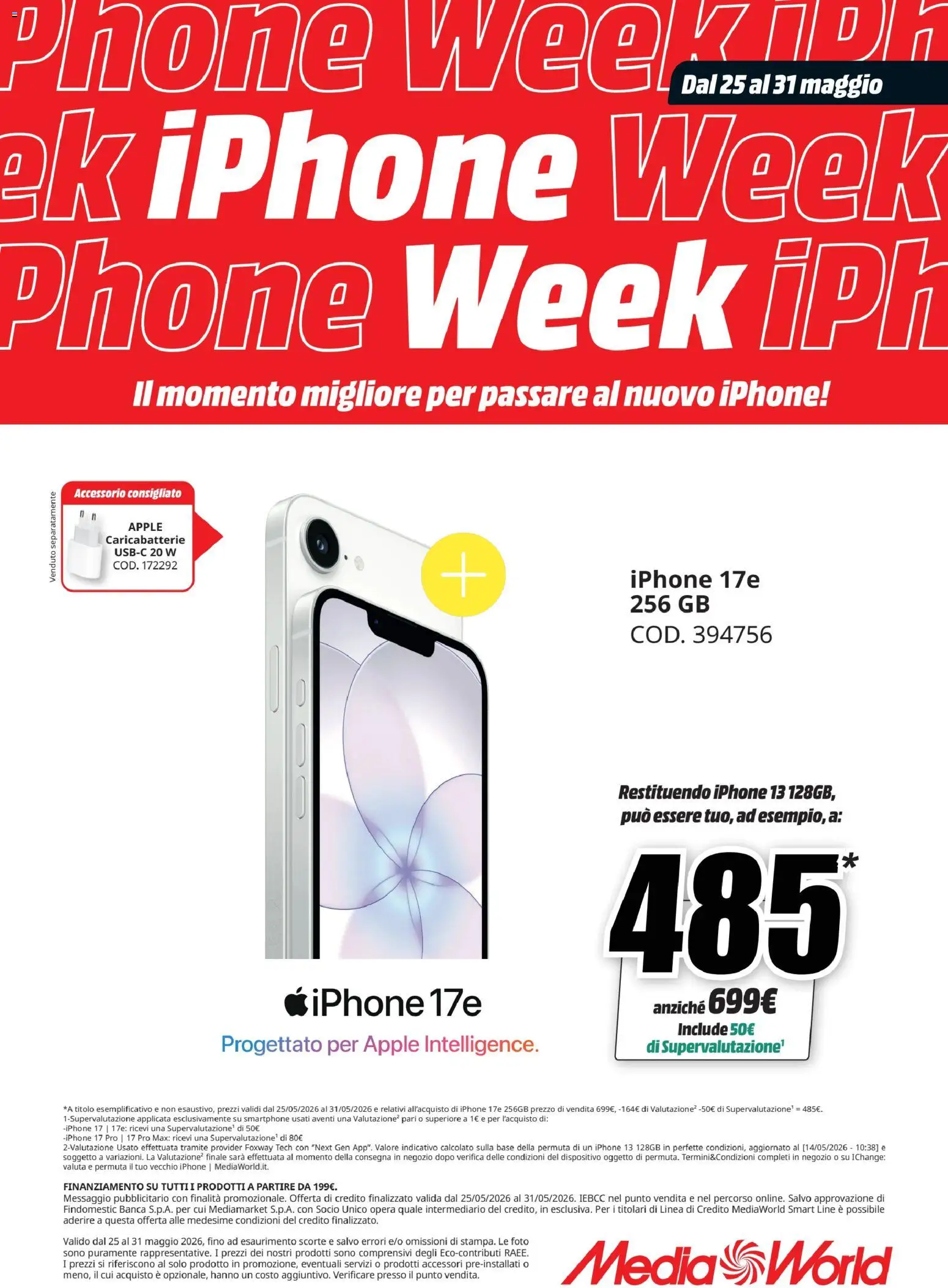 Volantino Media World del 24.05.2026 | Pagina: 1 | Prodotti: Iphone, Smartphone, Caricabatterie