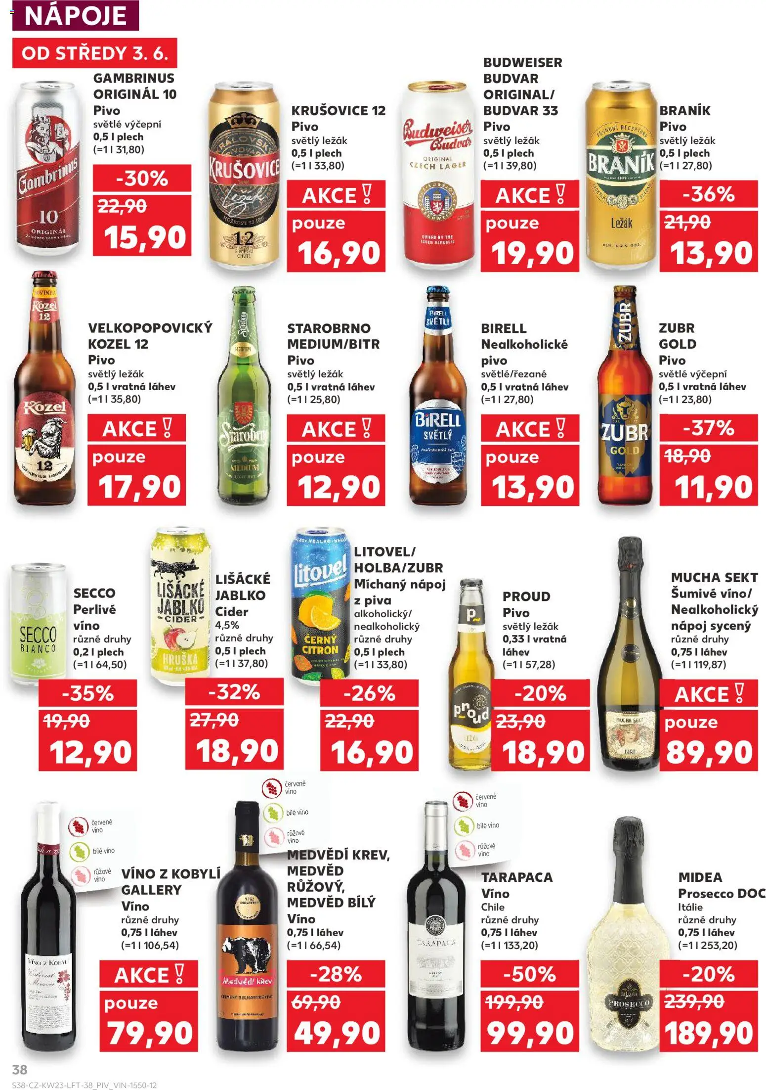 Kaufland leták - Praha 4 od 03.06.2026 | Strana: 38 | Produkty: Kozel, Gambrinus, Růžové víno, Láhev