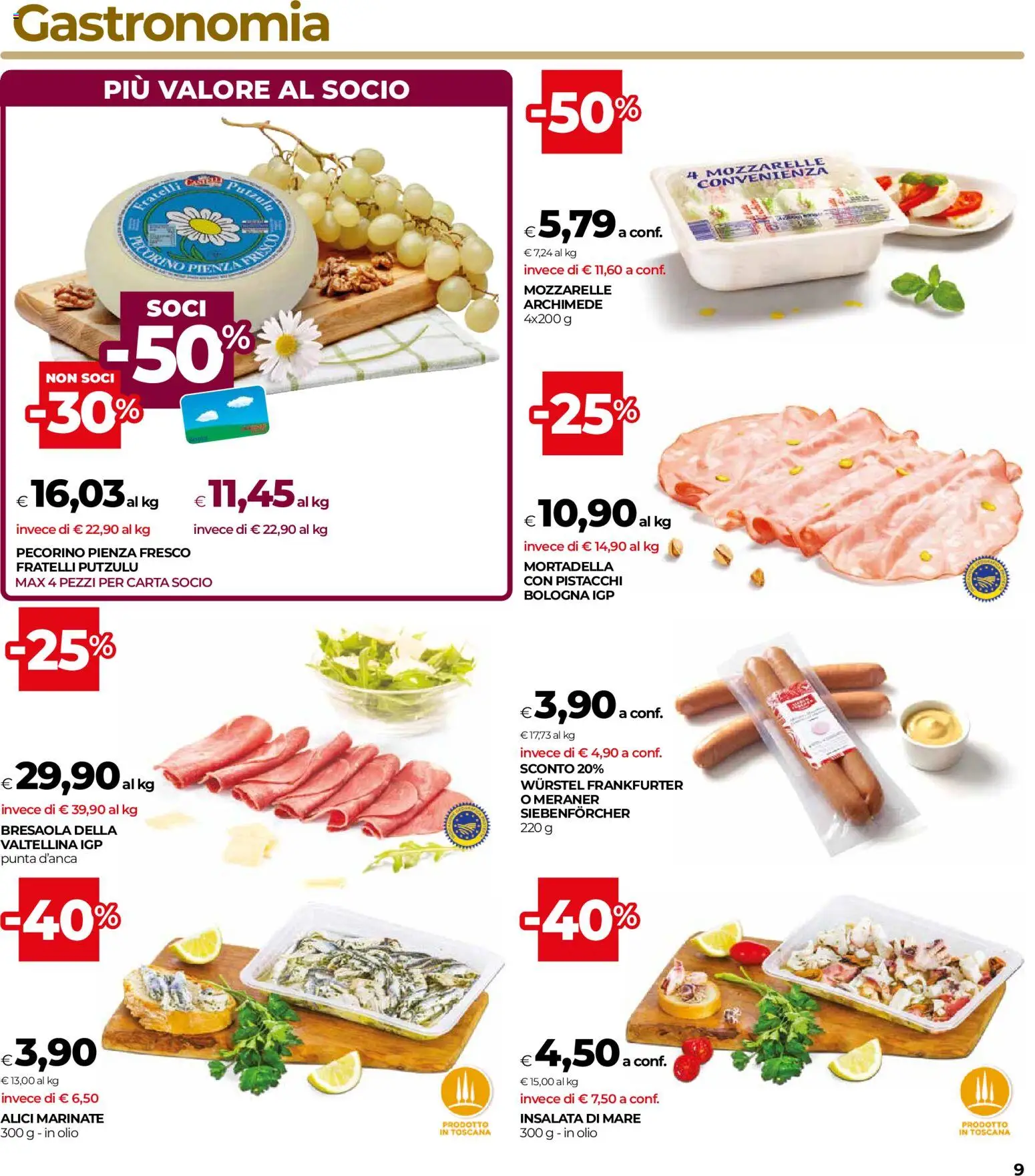 Volantino COOP del 30/07/2026 | Pagina: 9 | Prodotti: Wurstel, Mortadella, Pecorino, Alici