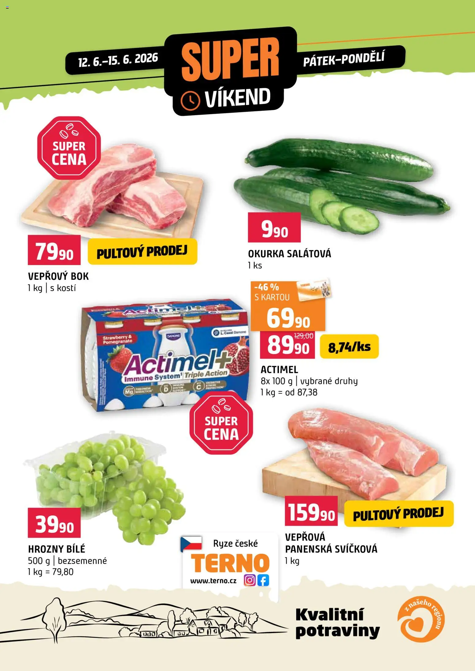 Terno leták - Super víkend od 12.06.2026 | Strana: 1 | Produkty: Rýže, Potraviny, Hrozny, Okurka