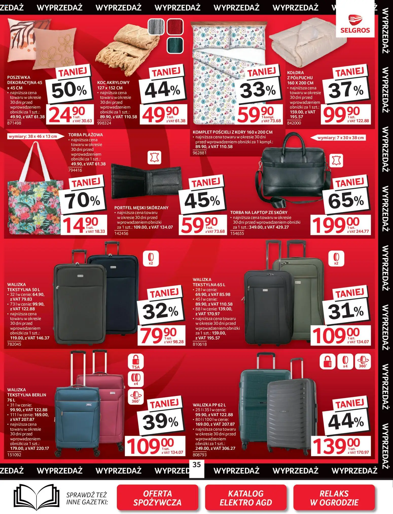 Selgros cash&carry gazetka - Oferta przemysłowa od 07.05.2026 | Strona: 37 | Produkty: Portfel, Walizka, Torba, Koc