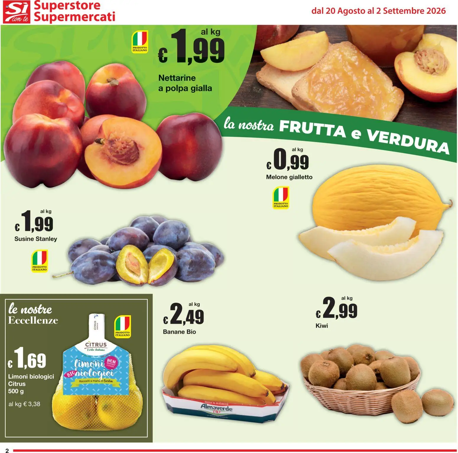 Volantino Sì con Te del 20/08/2026 | Pagina: 2 | Prodotti: Banane, Tè, Kiwi, Limoni biologici