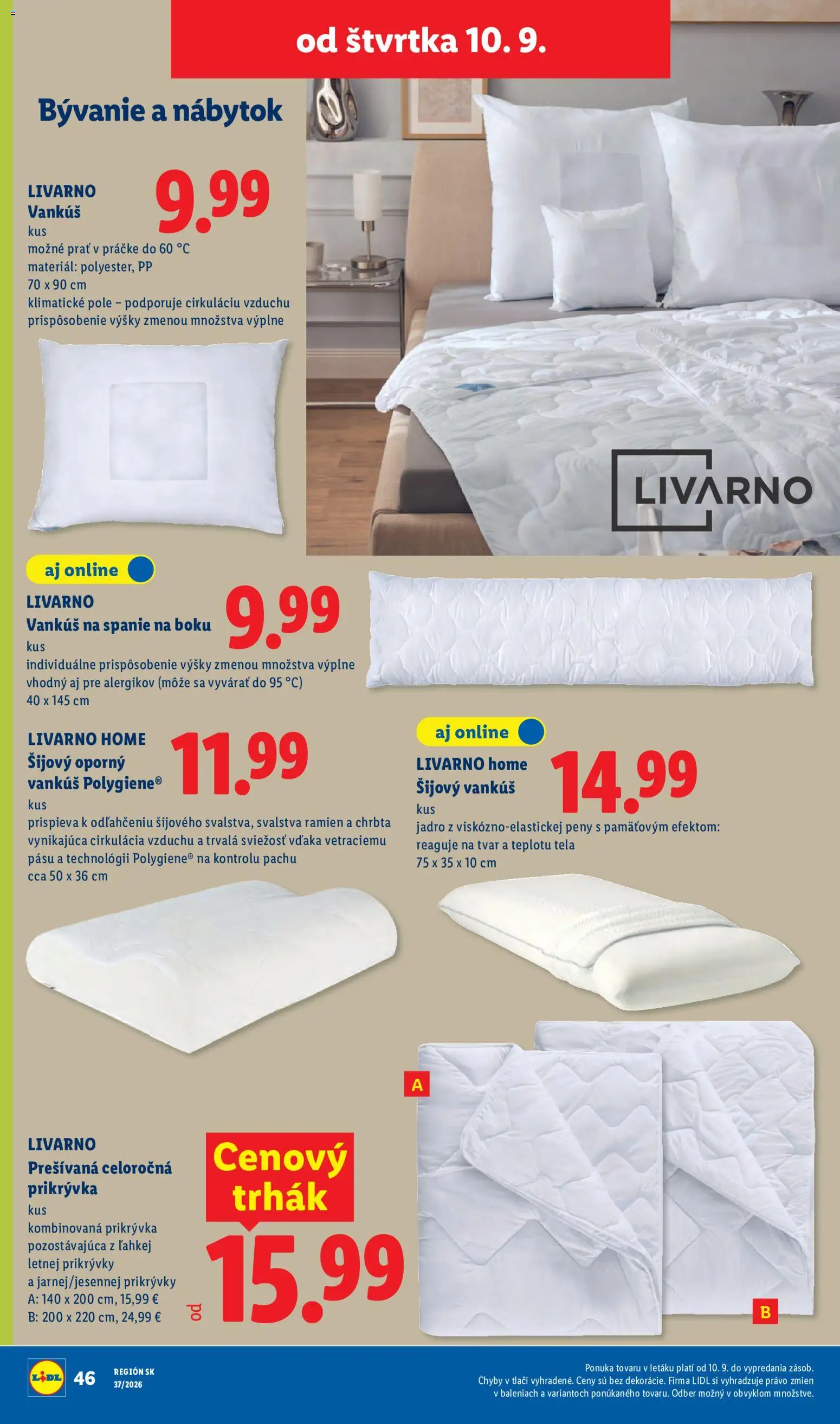 Nové Lidl akcie – leták je platný od 07.09.2026 | Strana: 82 | Produkty: Nábytok, Vankúš na spanie, Vankúš