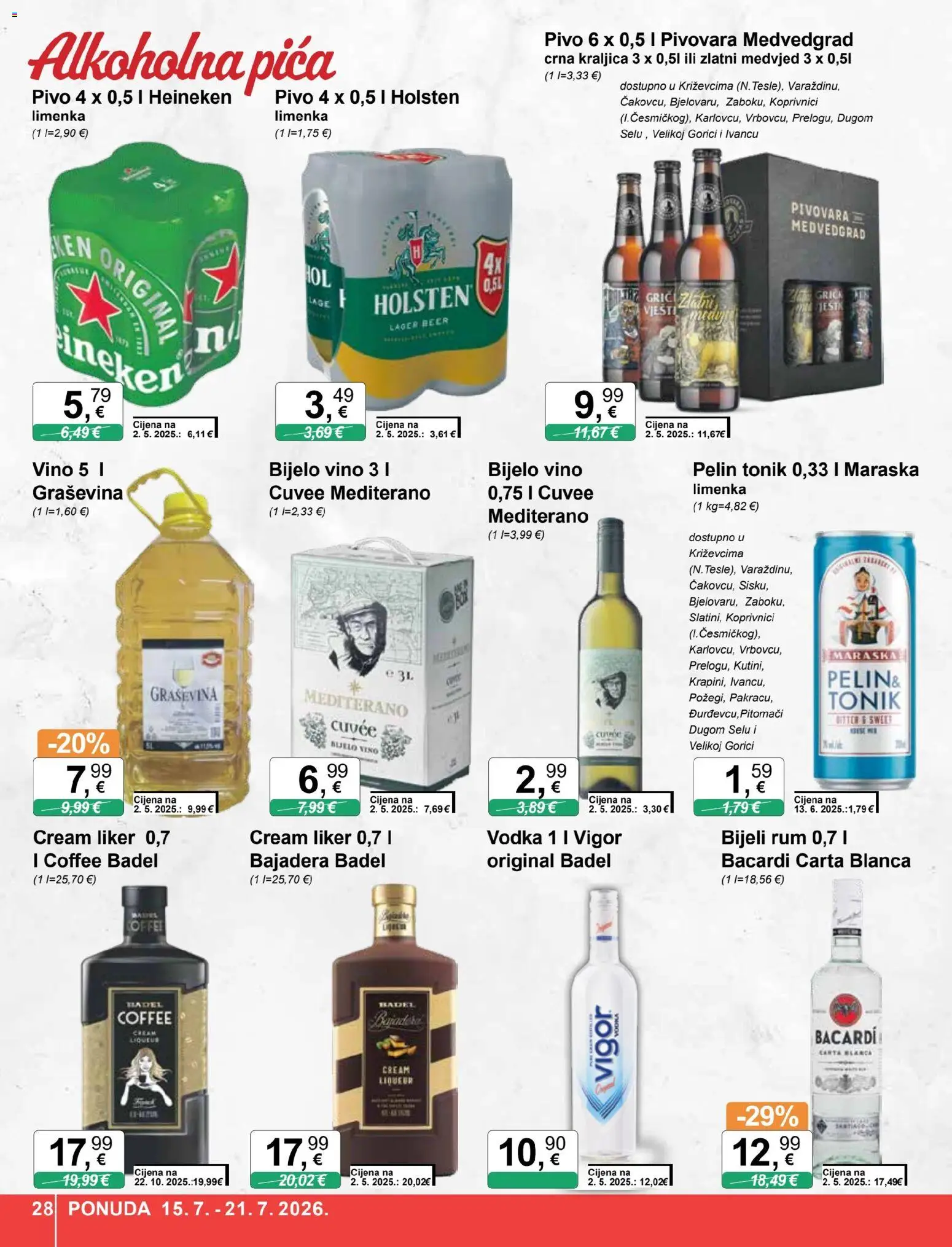 KTC katalog | vrijedi od 15.07.2026 | Stranica: 28 | Proizvodi: Alkoholna pića, Heineken, Badel, Vodka