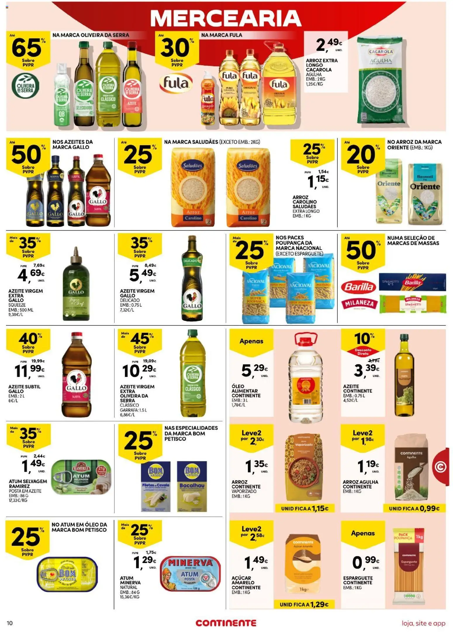 Continente Semanal Continente Bom Dia │ válido de 11/08/2026 | Página: 10 | Produtos: Esparguete, Bacalhau, Mercearia, Azeite virgem extra