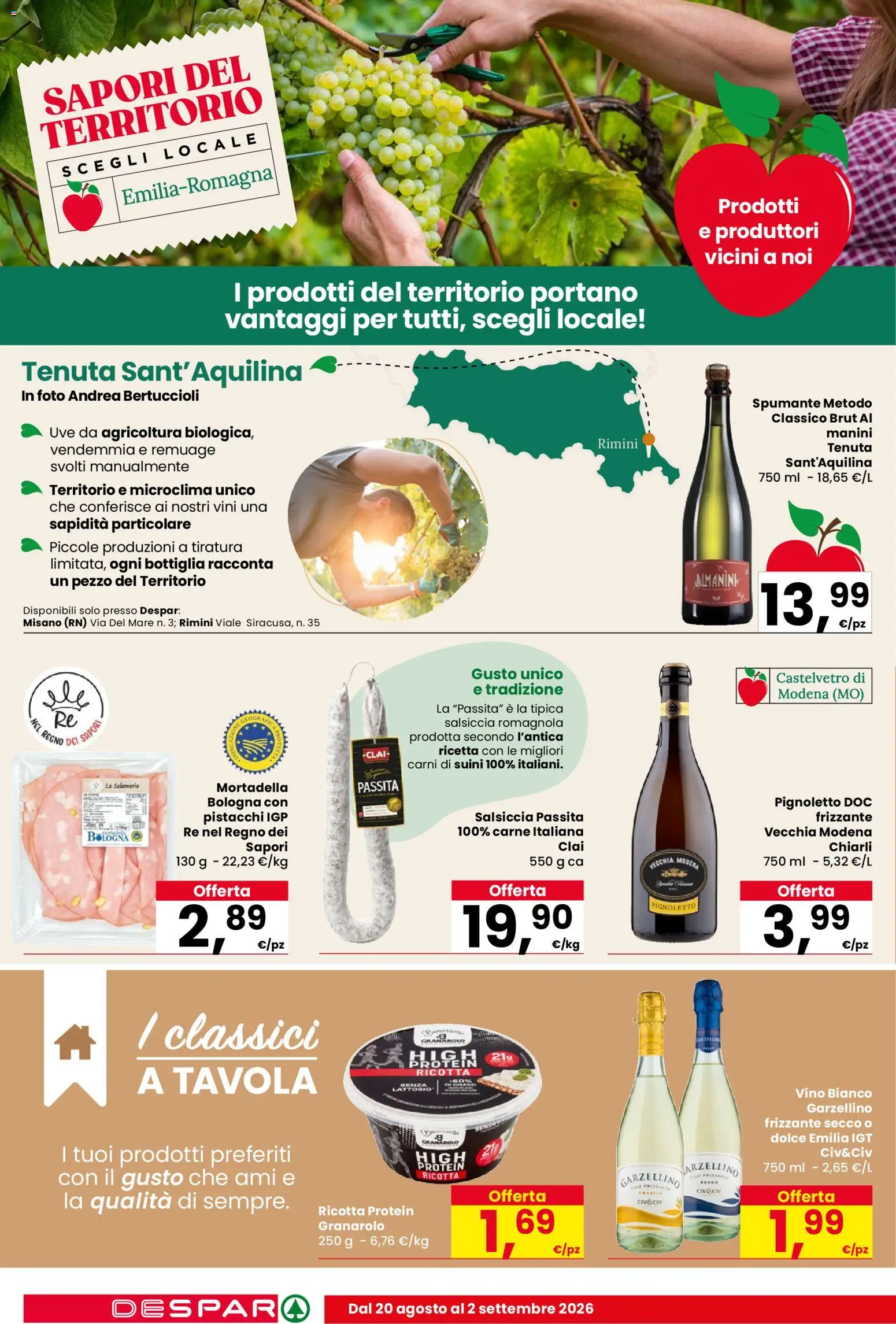 Volantino Despar del 20/08/2026 | Pagina: 8 | Prodotti: Spumante, Mortadella, Ricotta, Bottiglia