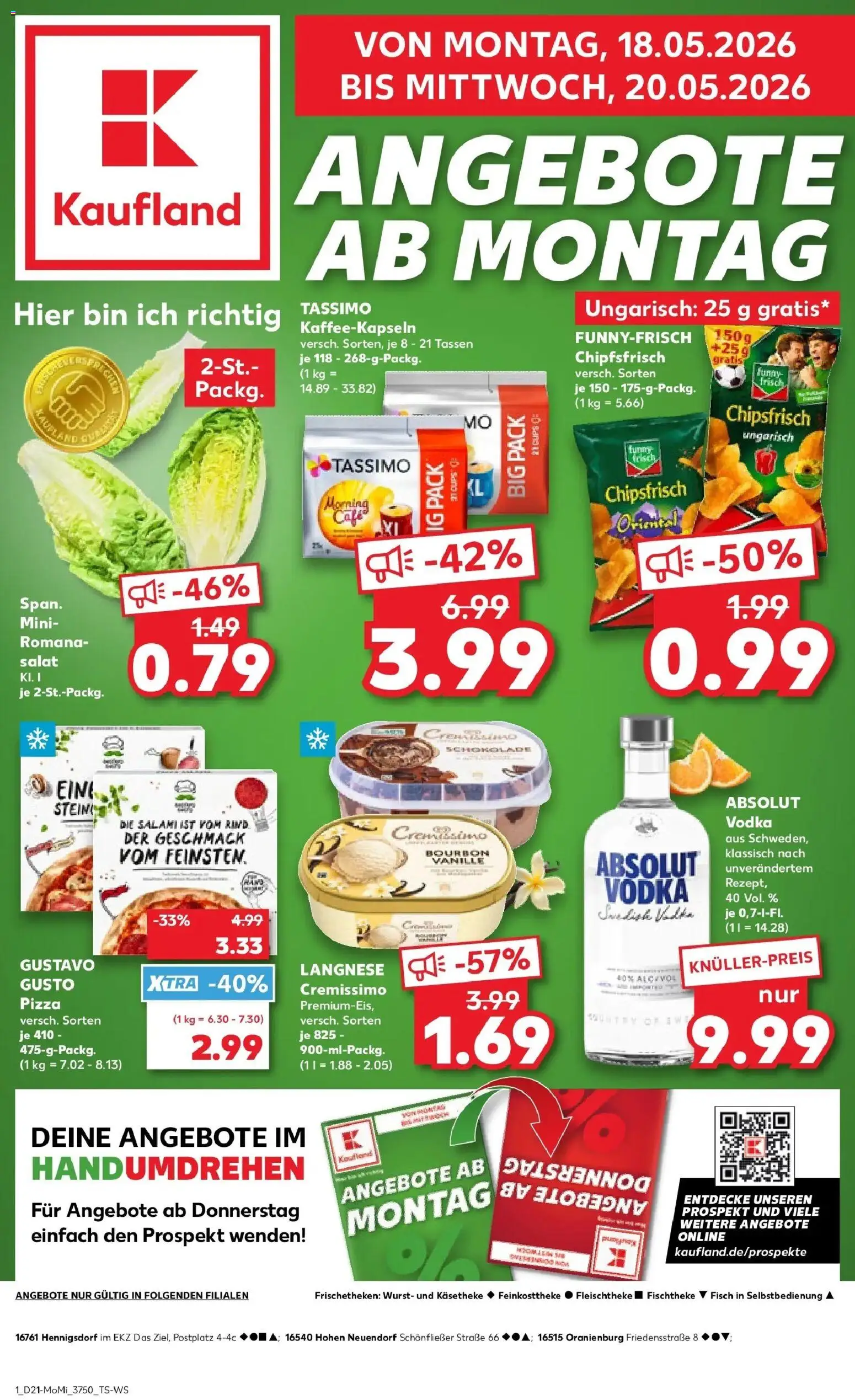 Kaufland Prospekt Oranienburg – gültig ab 18.05.2026 | Seite: 1 | Produkte: Gustavo gusto, Fisch, Salami, Chips