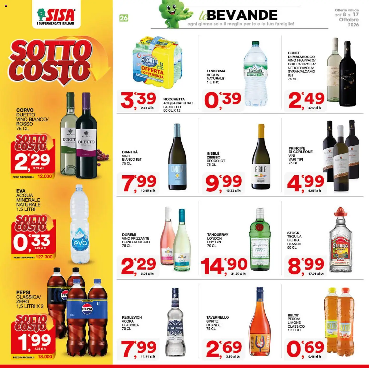 Volantino SISA del 08/10/2026 | Pagina: 26 | Prodotti: Tè, Gin, Acqua, Vino
