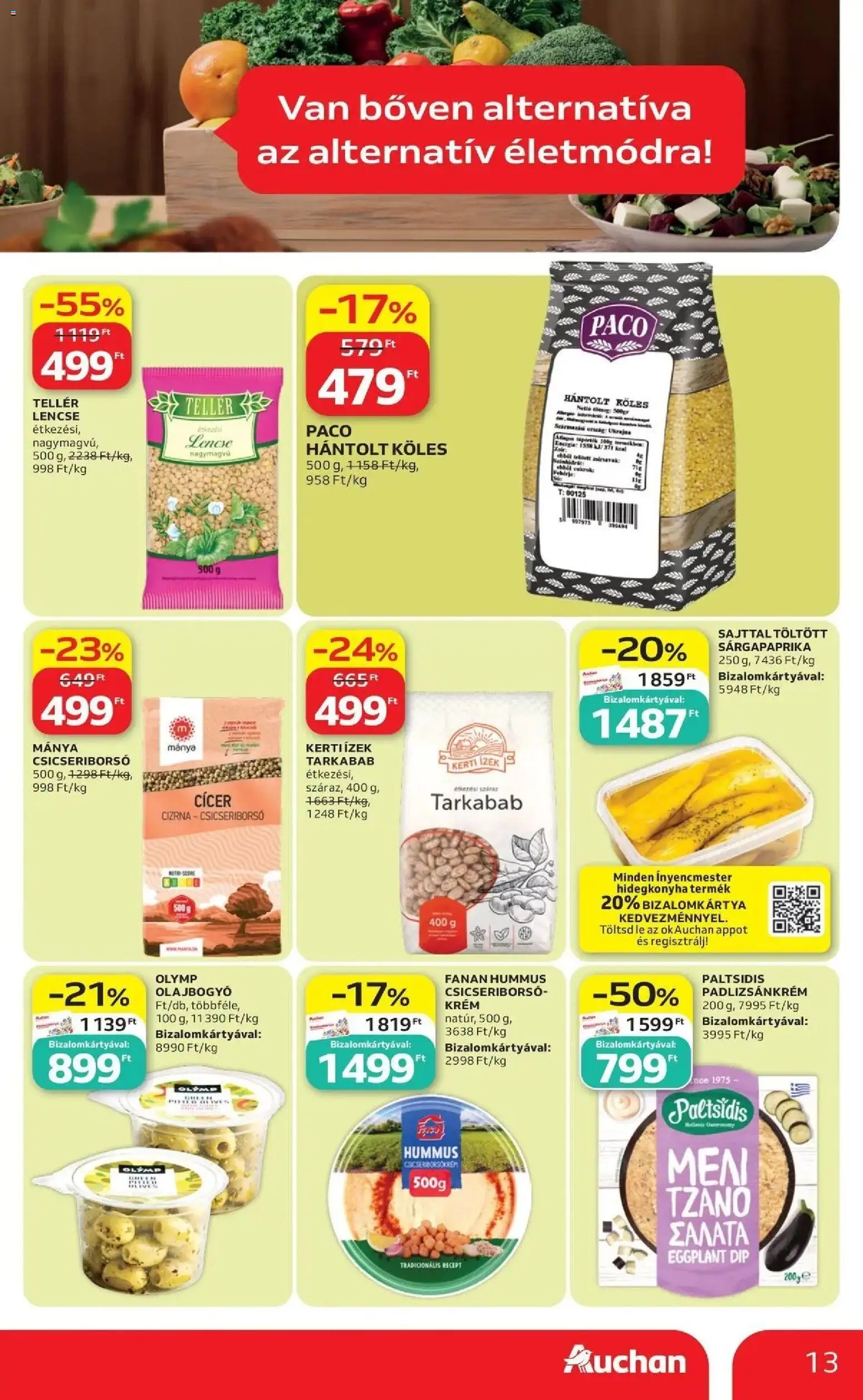 Auchan akciós újság Kecskemét - 2026.10.29. -tól/töl > akció, lapozható szórólap 🛍️ | Oldal: 13 | Termékek: Köles, Krém, Lé, Lencse
