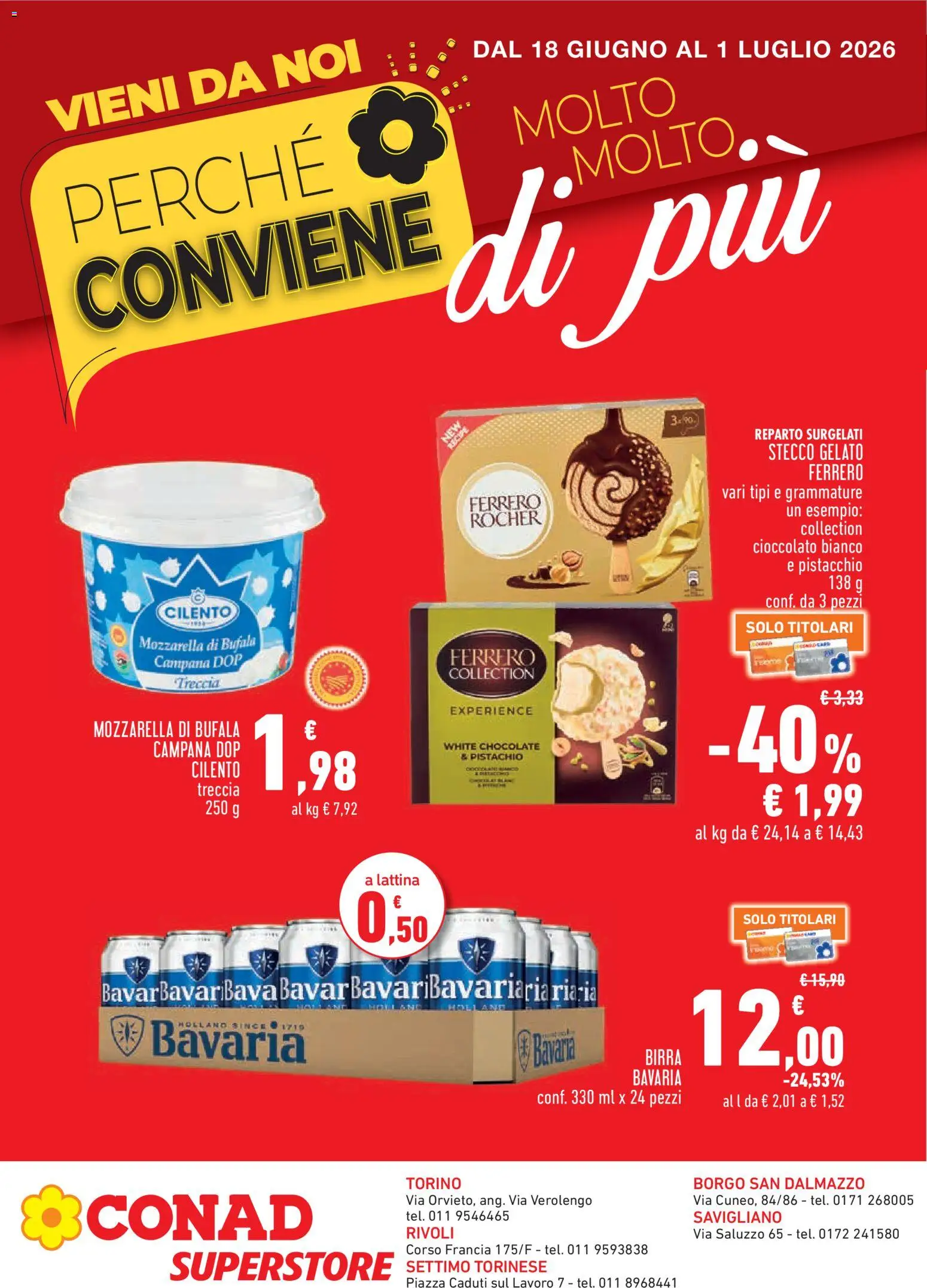 Volantino Conad del 18.06.2026 | Pagina: 1 | Prodotti: Cioccolato, Birra, Gelato, Mozzarella