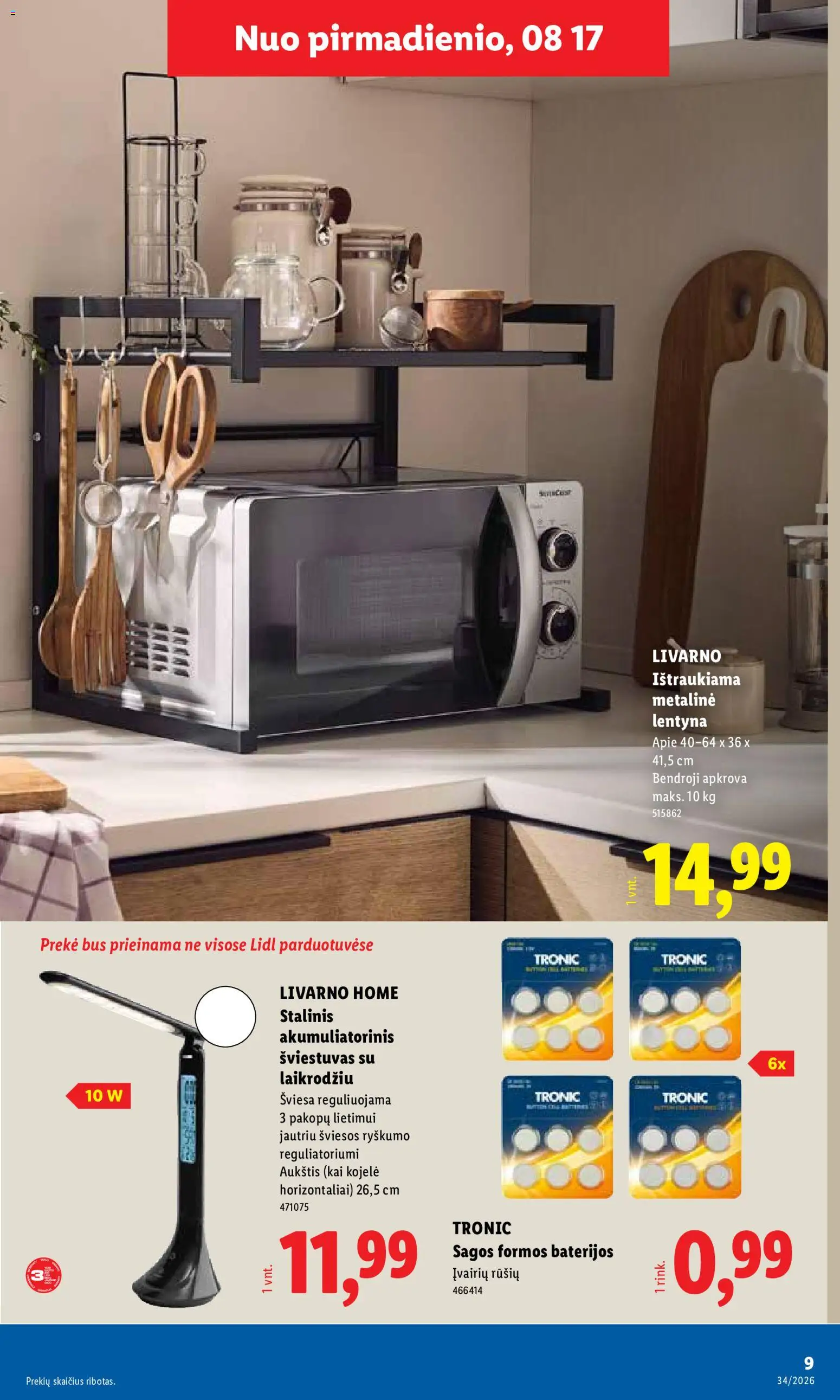 LIDL akcijos nuo 2026.08.17 | Puslapis: 9 | Prekių: Lentyna, Baterijos