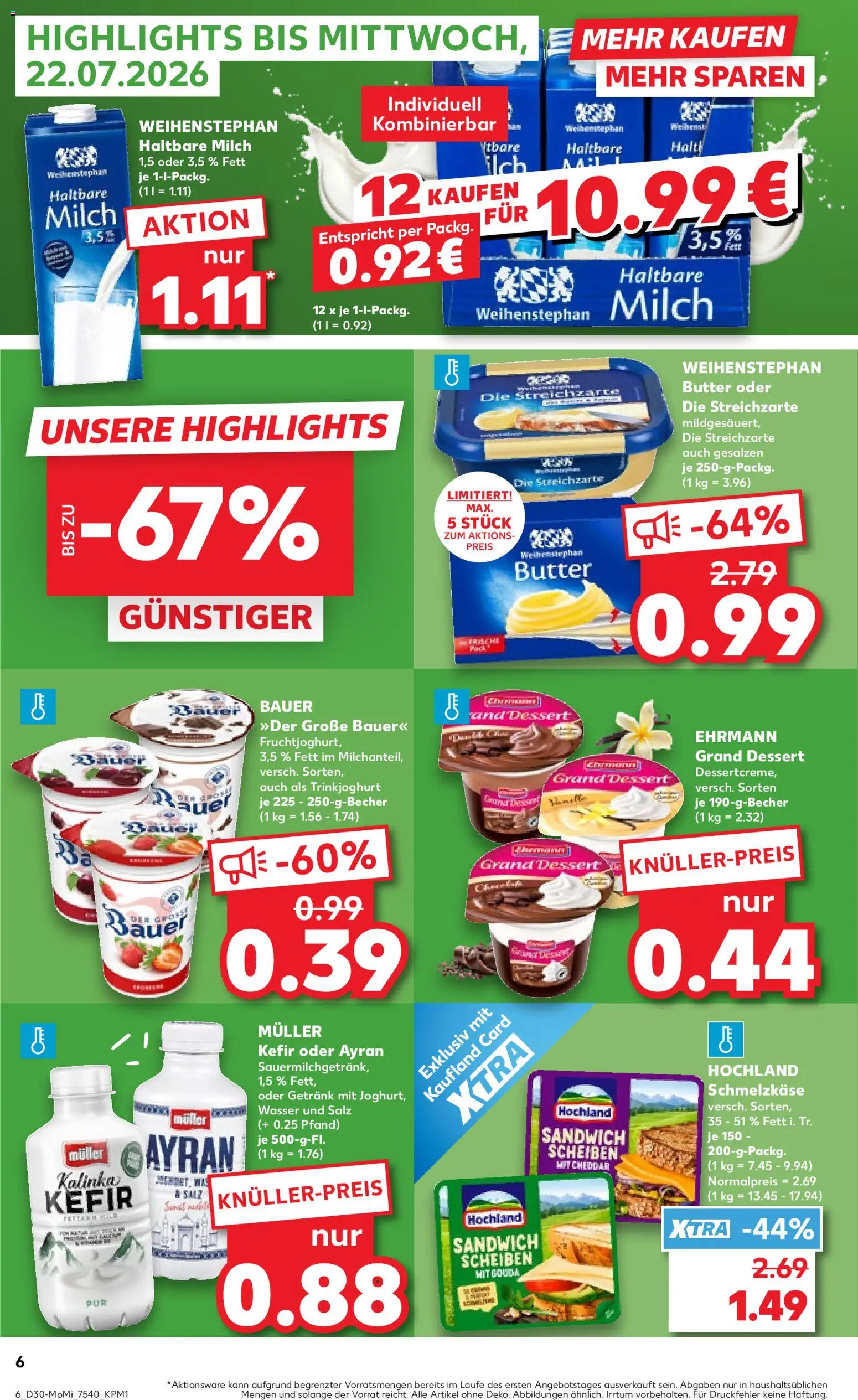 Kaufland Prospekt Jena – gültig ab 20.07.2026 | Seite: 6 | Produkte: Weihenstephan butter, Trinkjoghurt, Wasser, Salz