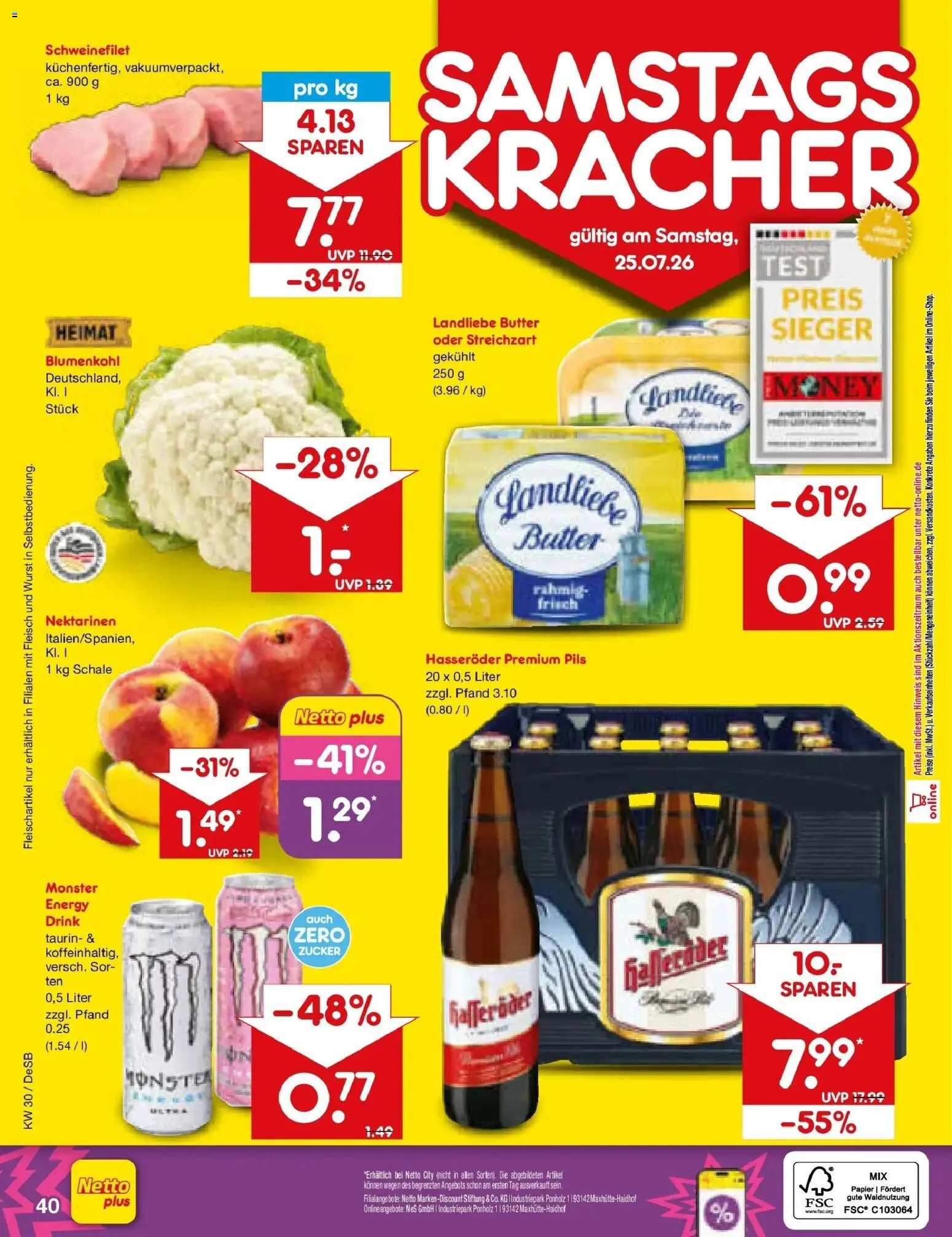 Netto Marken-Discount Prospekt Waiblingen-Bittenfeld – gültig ab 20.07.2026 | Seite: 68 | Produkte: Nektarinen, Schweinefilet, Wurst, Hasseröder