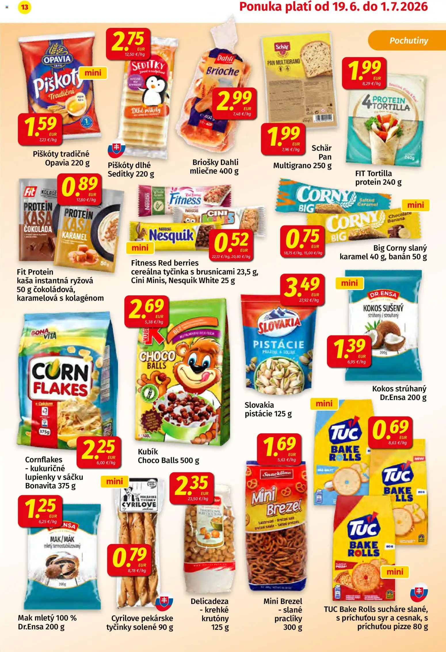Nové Koruna akcie – leták je platný od 19.06.2026 | Strana: 13 | Produkty: Syr, Čokoláda, Nesquik, Mak