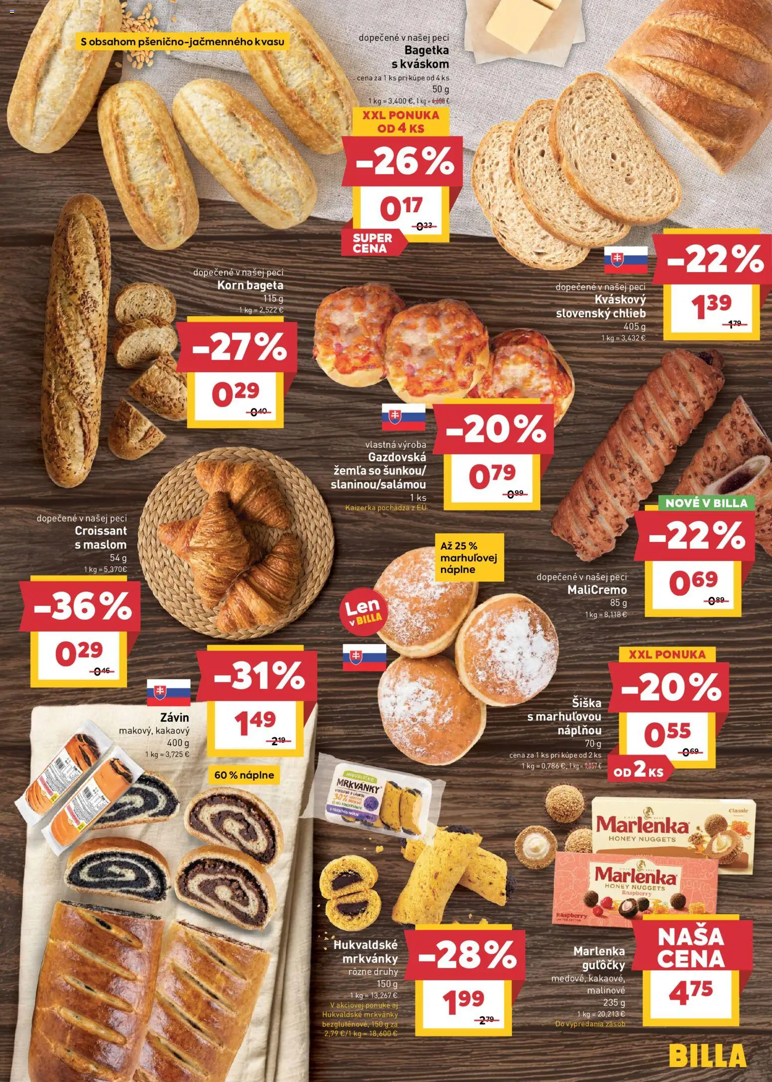 Nové Billa akcie – leták je platný od 23.09.2026 | Strana: 3 | Produkty: Croissant, Závin, Bageta, Šiška