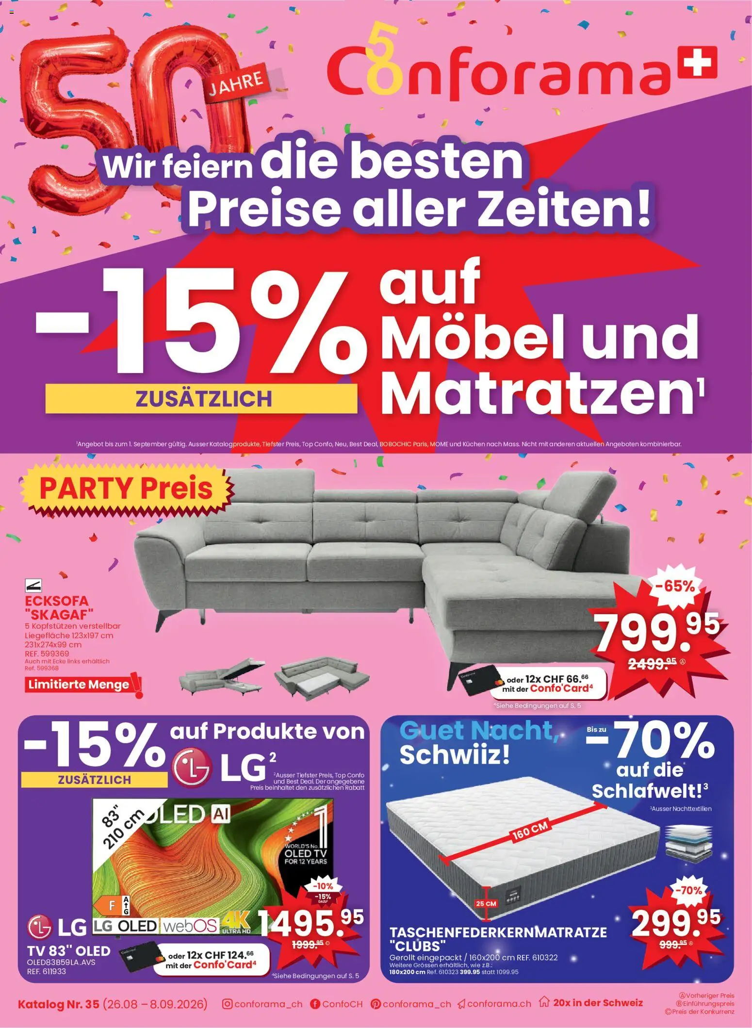 Conforama aktionen – gültig ab 26.08.2026 | Seite: 1 | Produkte: TV, Top, Ecksofa, LG