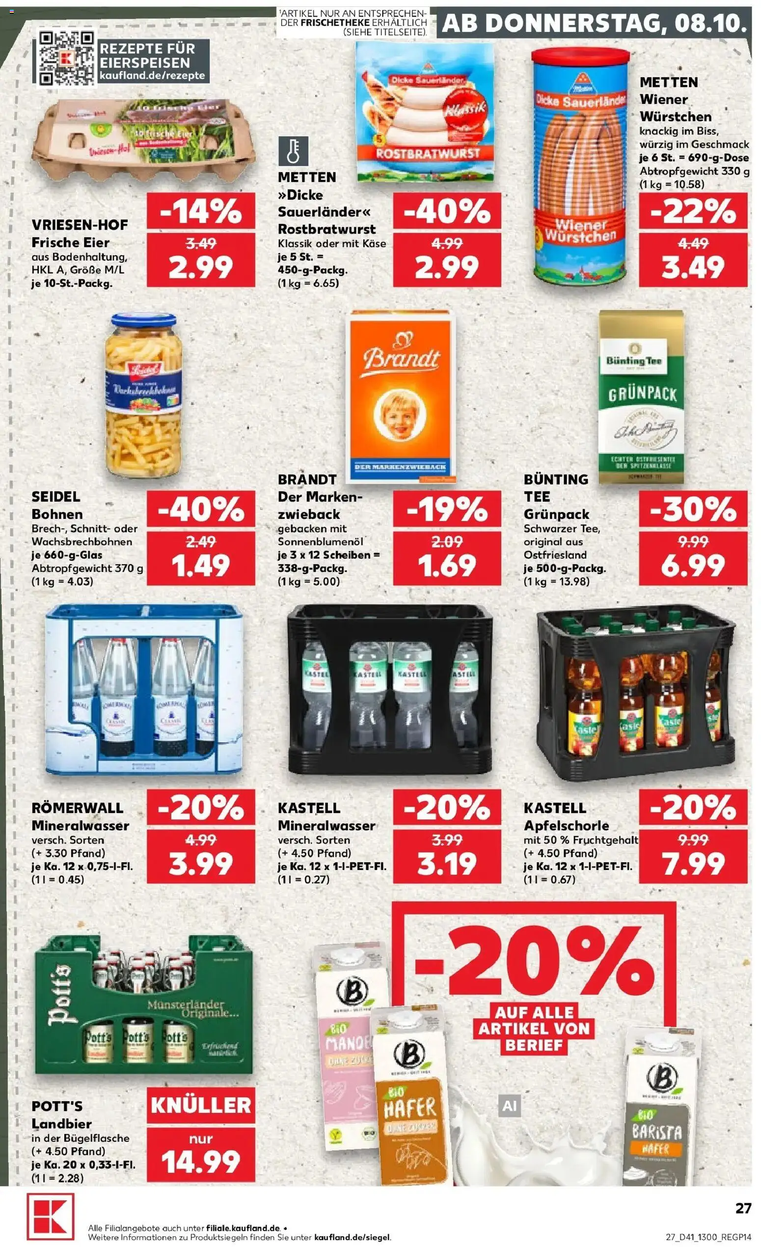 Prospekt Kaufland ab 08.10.2026 » Angebote Online zum Blättern | Seite: 27 | Produkte: Wiener wurstchen, Käse, Eier, Sonnenblumenol