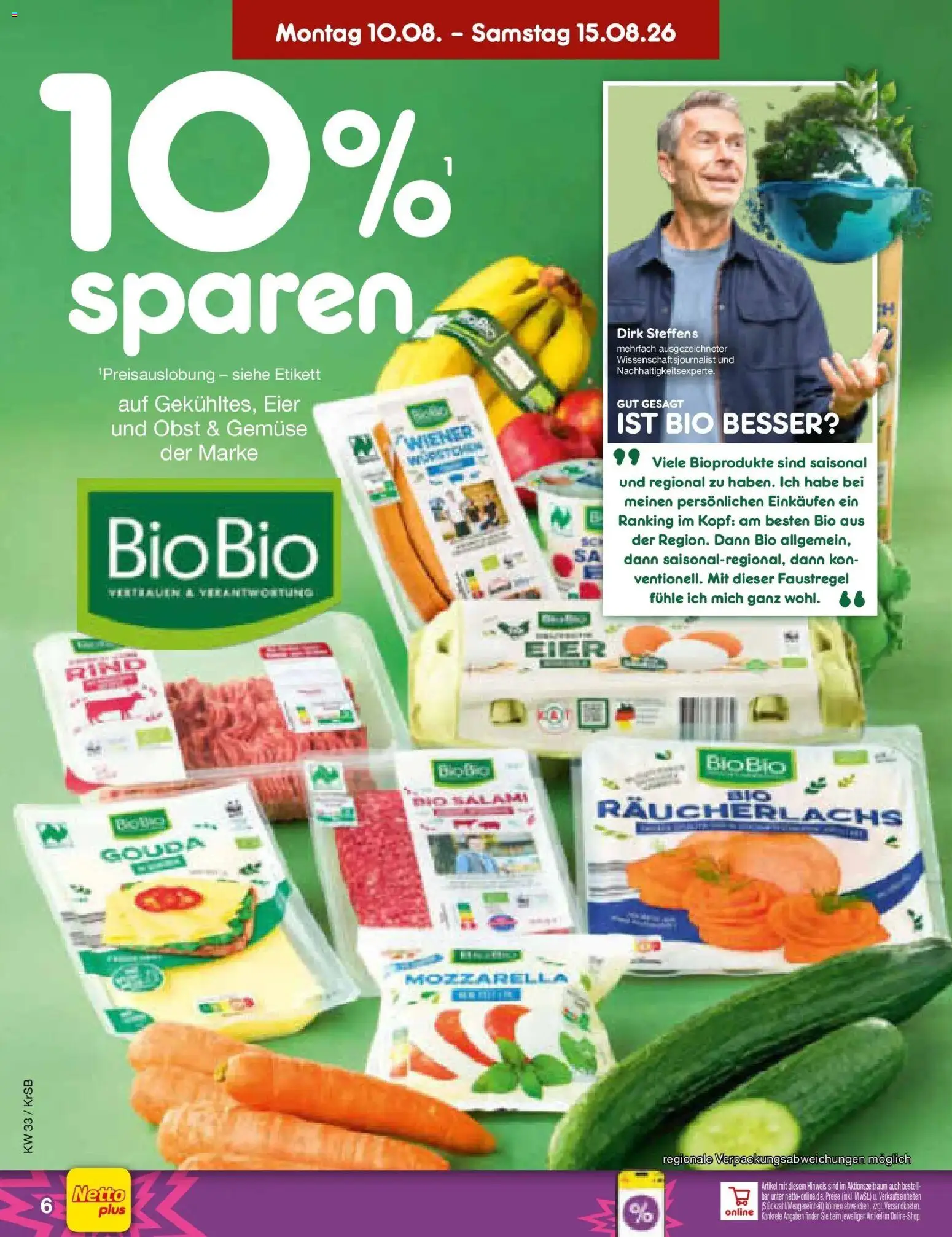 Netto Marken-Discount Prospekt Jüchen (ab 10.08.2026) » Angebote | Seite: 6 | Produkte: Eier, Gouda, Räucherlachs, Gemüse