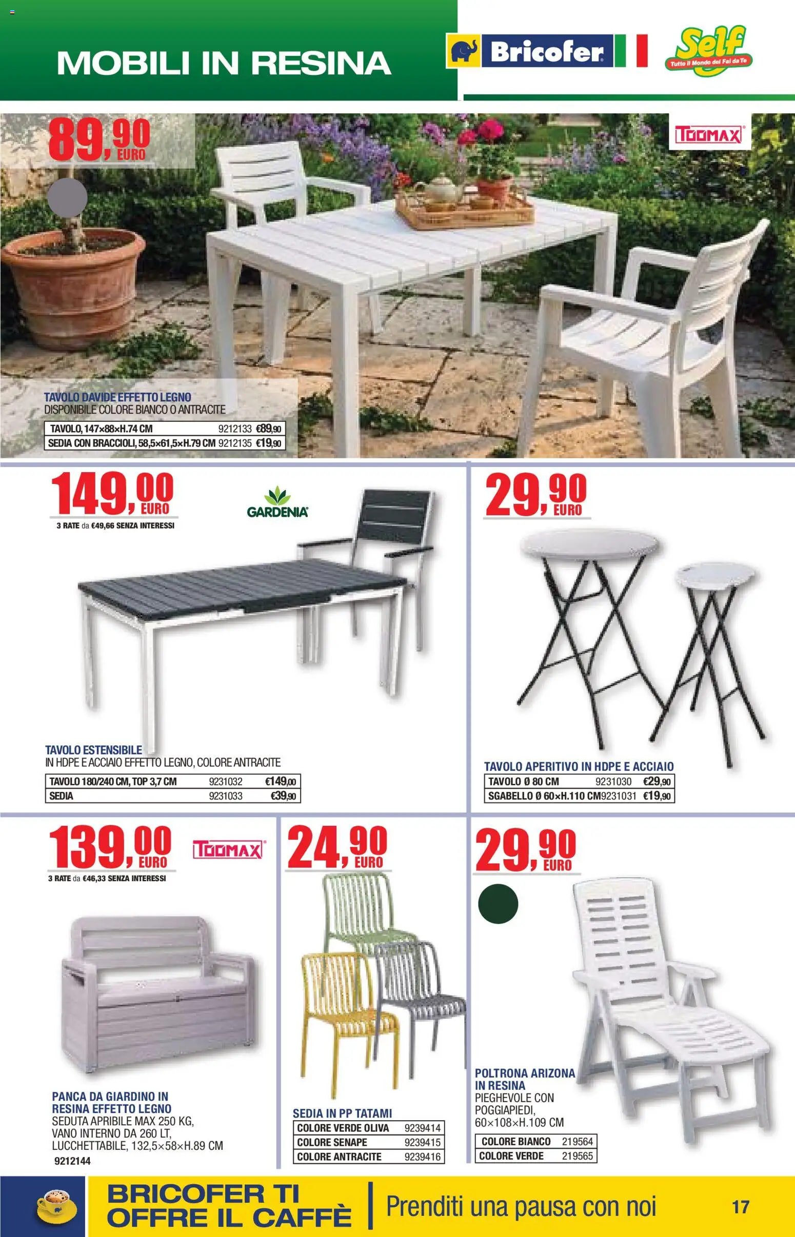 Volantino Bricofer del 14/04/2026 | Pagina: 17 | Prodotti: Senape, Poltrona, Tavolo, Aperitivo