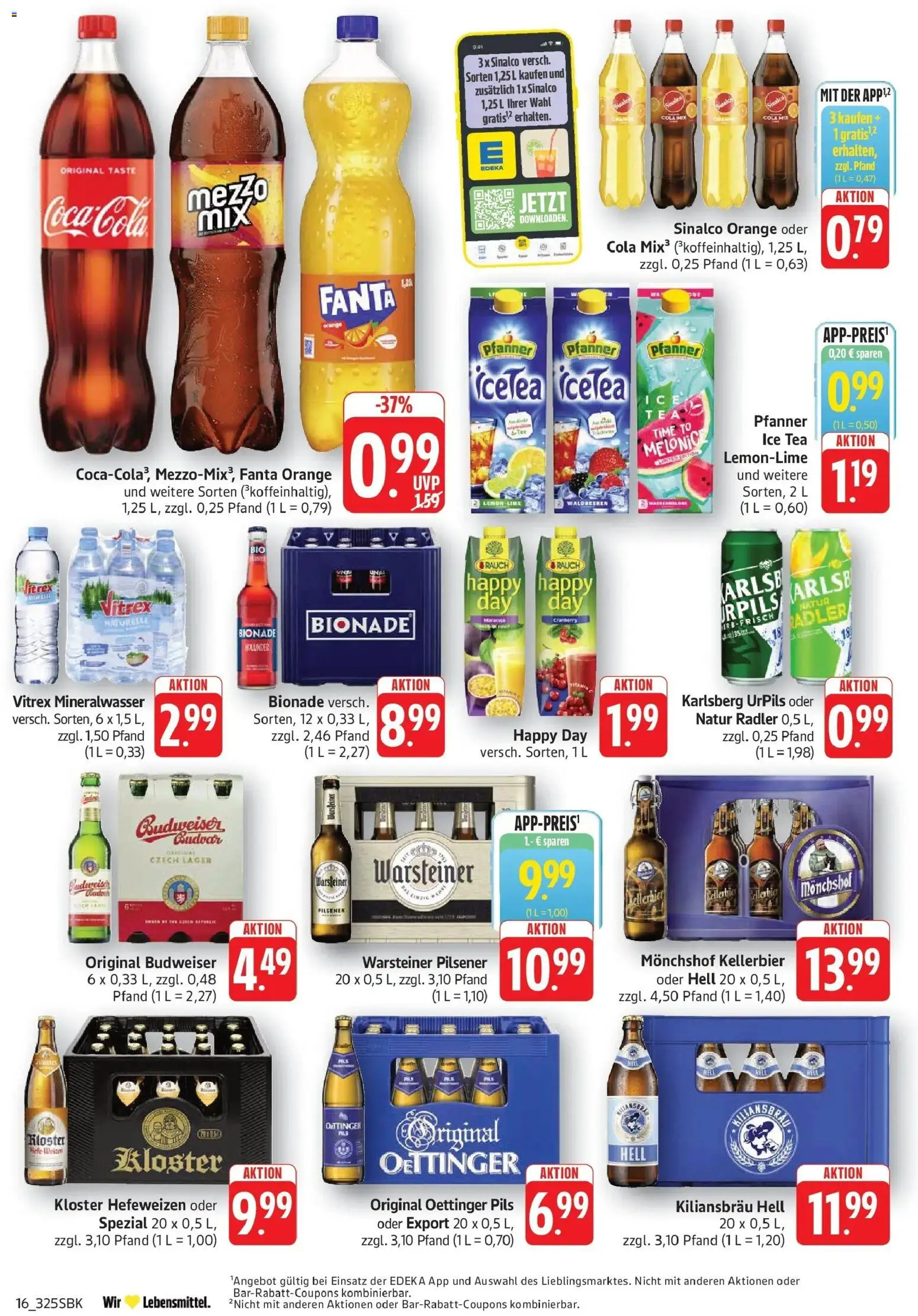Edeka Prospekt Bruchsal – gültig ab 27.07.2026 | Seite: 16 | Produkte: Cola, Pils, Bionade, Warsteiner