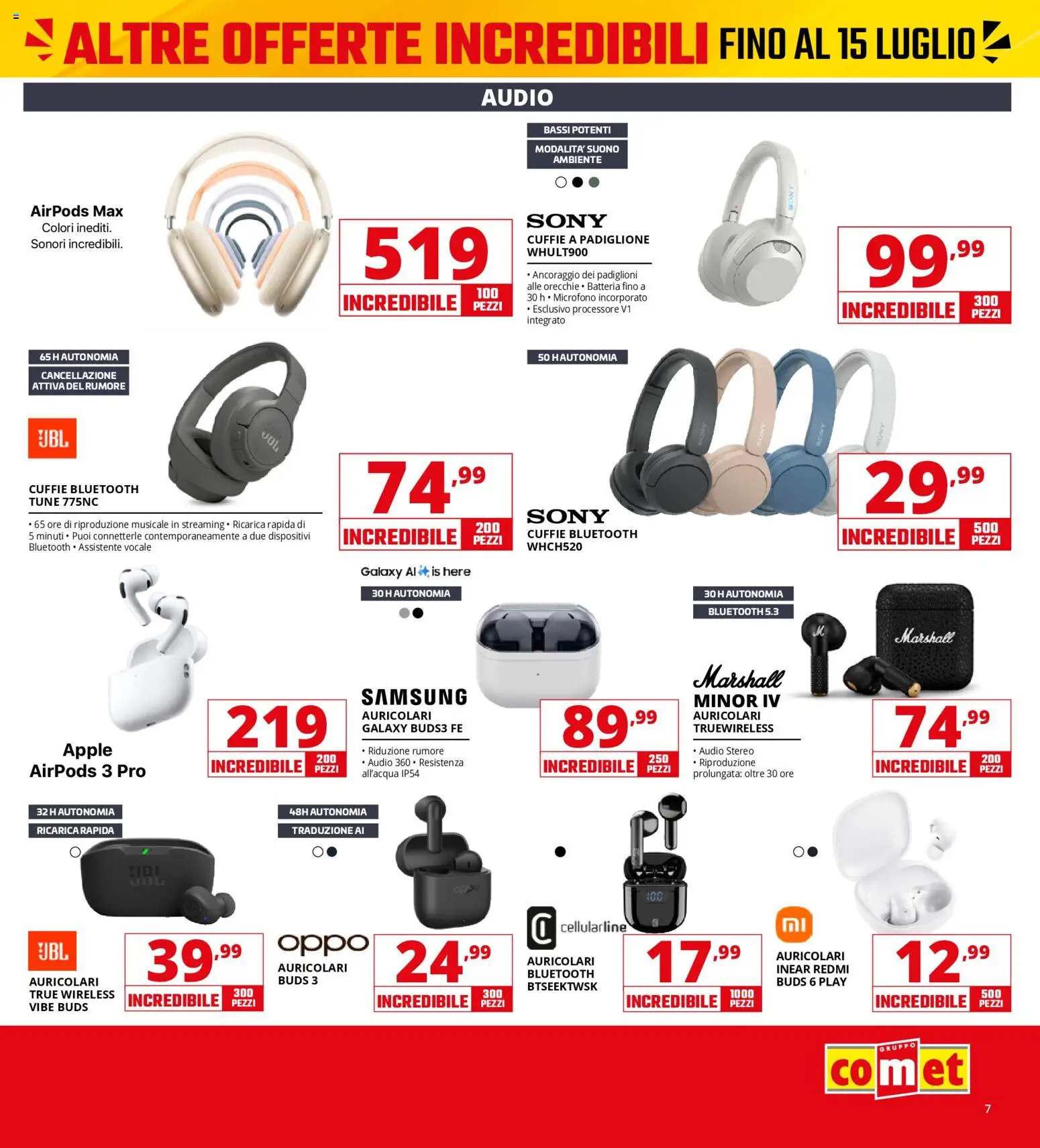 Volantino Comet del 13/07/2026 | Pagina: 7 | Prodotti: Audio, Microfono, Airpods, Samsung