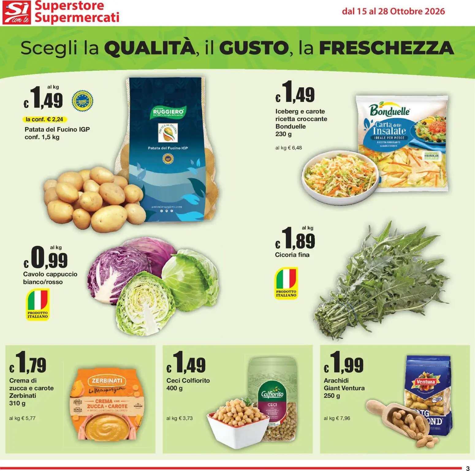 Volantino Sì con Te del 15/10/2026 | Pagina: 3 | Prodotti: Crema, Ceci, Arachidi, Cavolo cappuccio